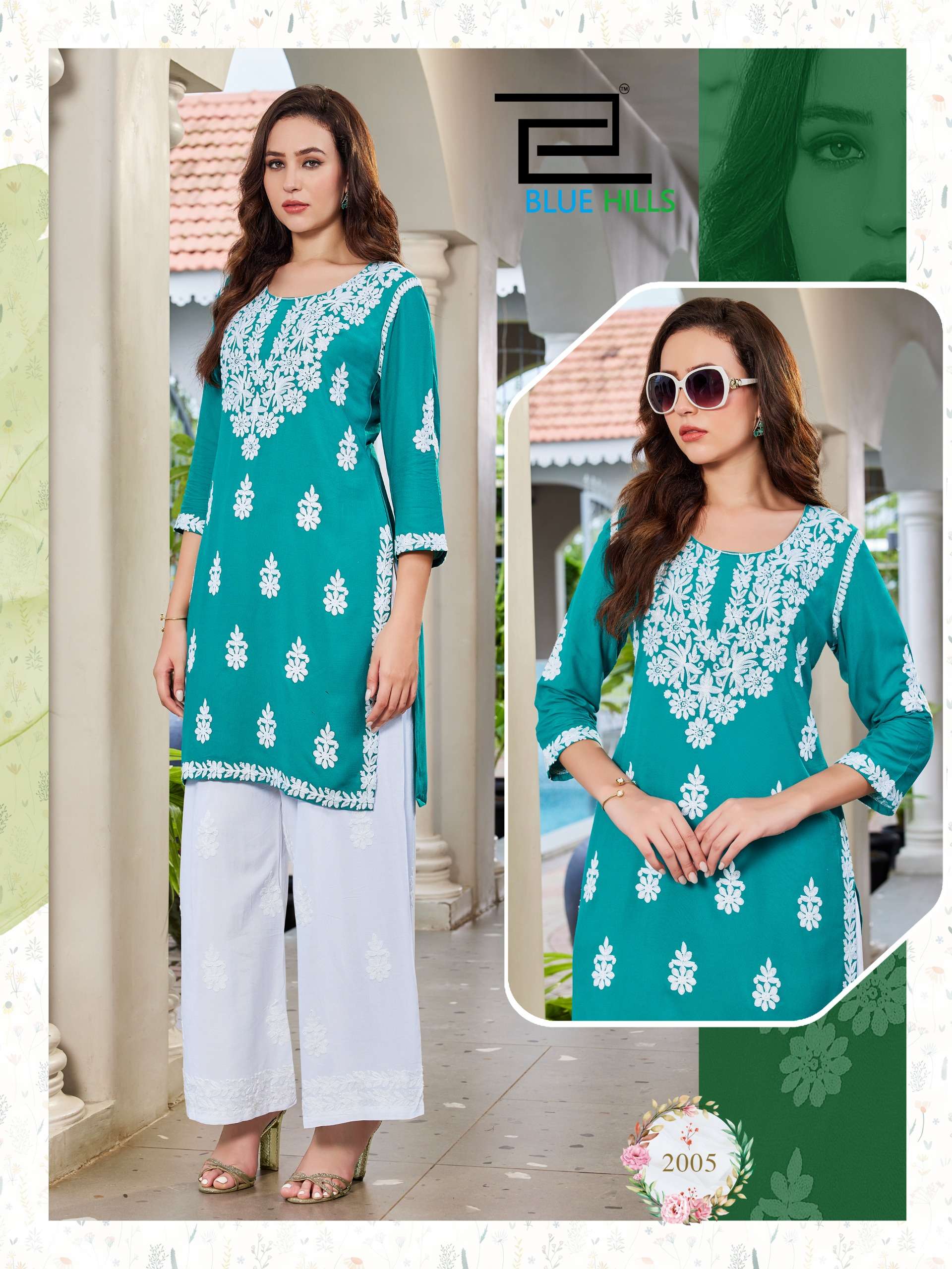 BLUE HILLS MESSI VOL 3 RAYON FANCY THREAD WORKS SHORT KURTI WITH PLAZZO PAIR 