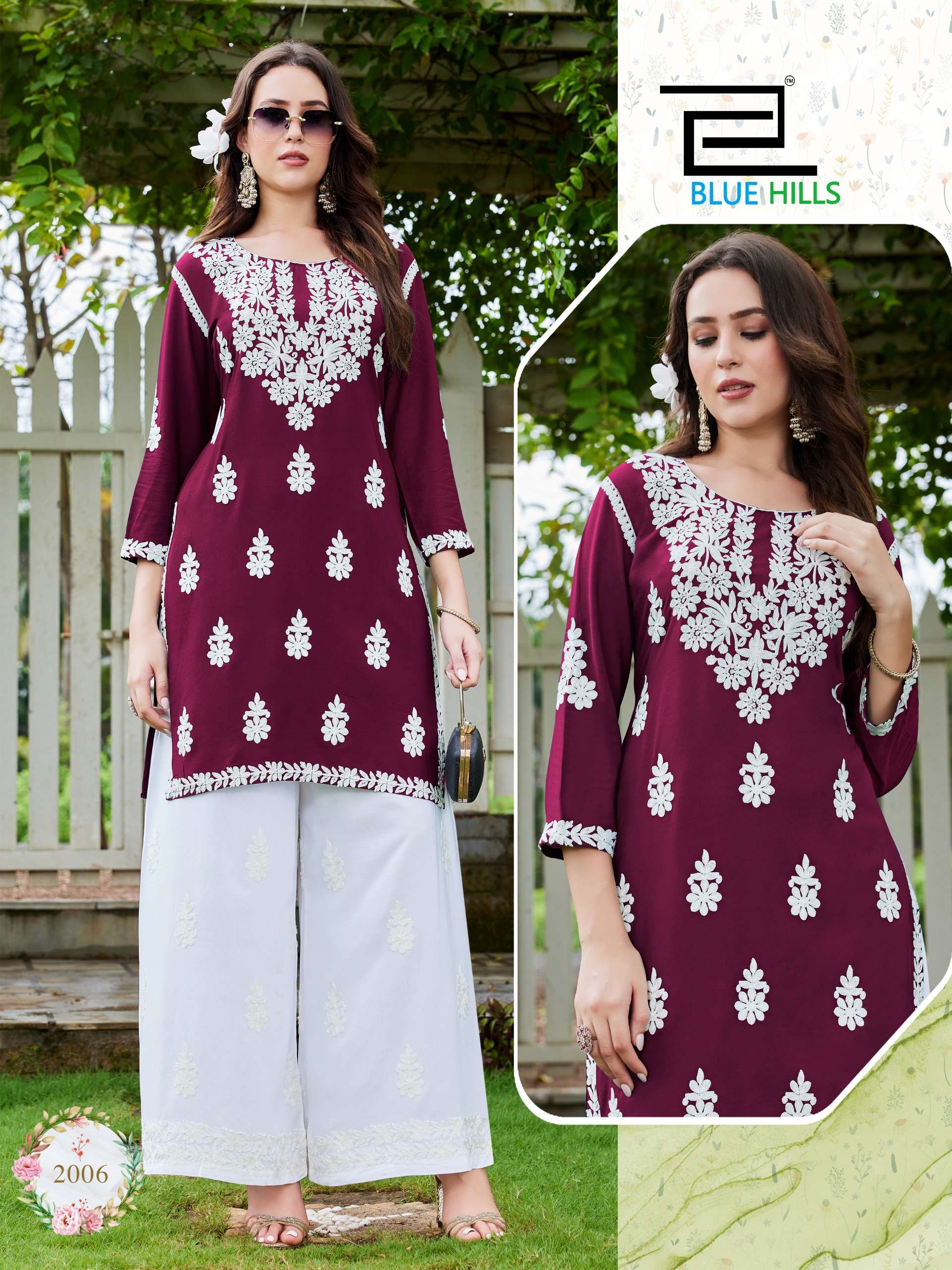 BLUE HILLS MESSI VOL 3 RAYON FANCY THREAD WORKS SHORT KURTI WITH PLAZZO PAIR 