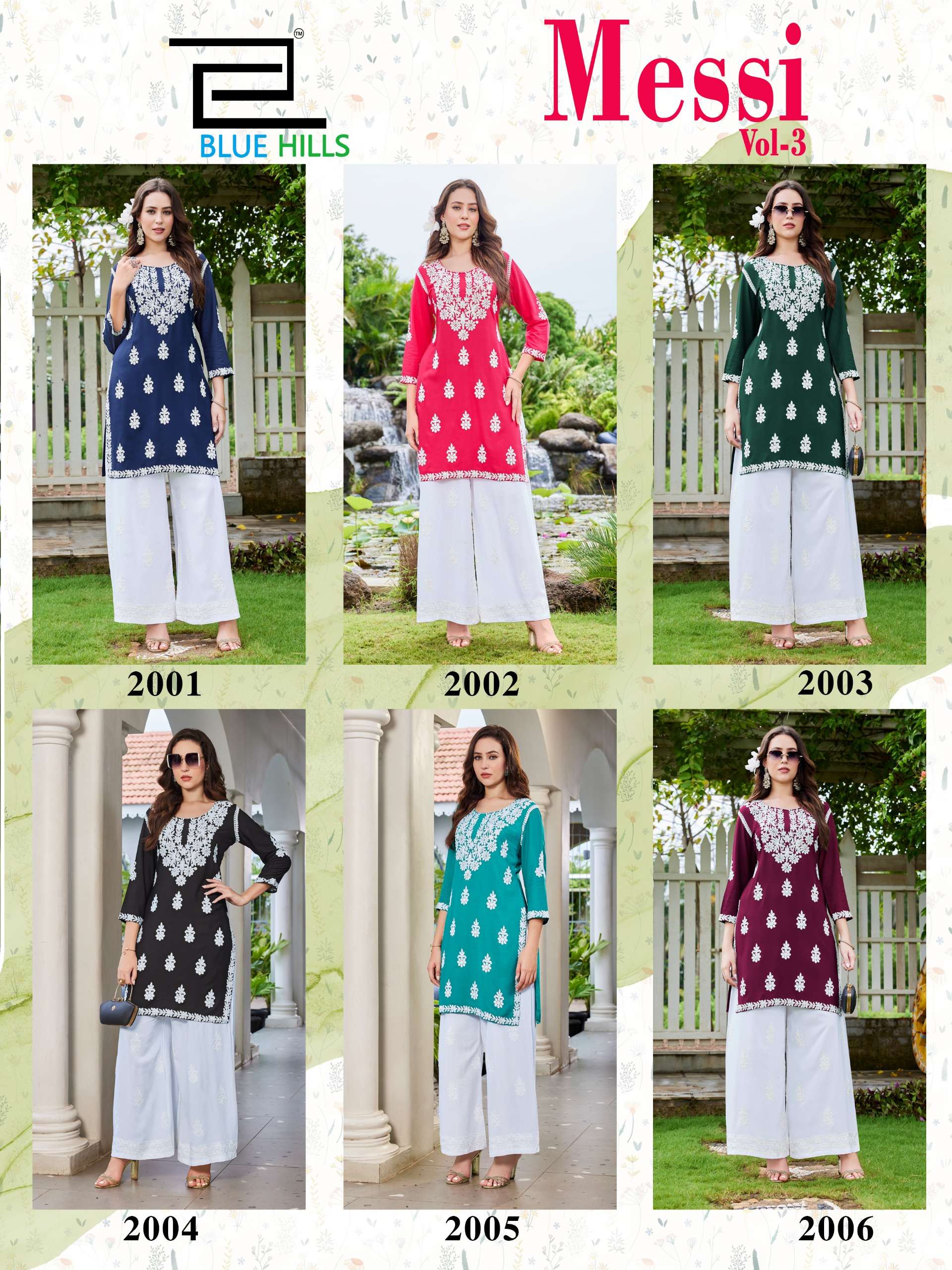 BLUE HILLS MESSI VOL 3 RAYON FANCY THREAD WORKS SHORT KURTI WITH PLAZZO PAIR 