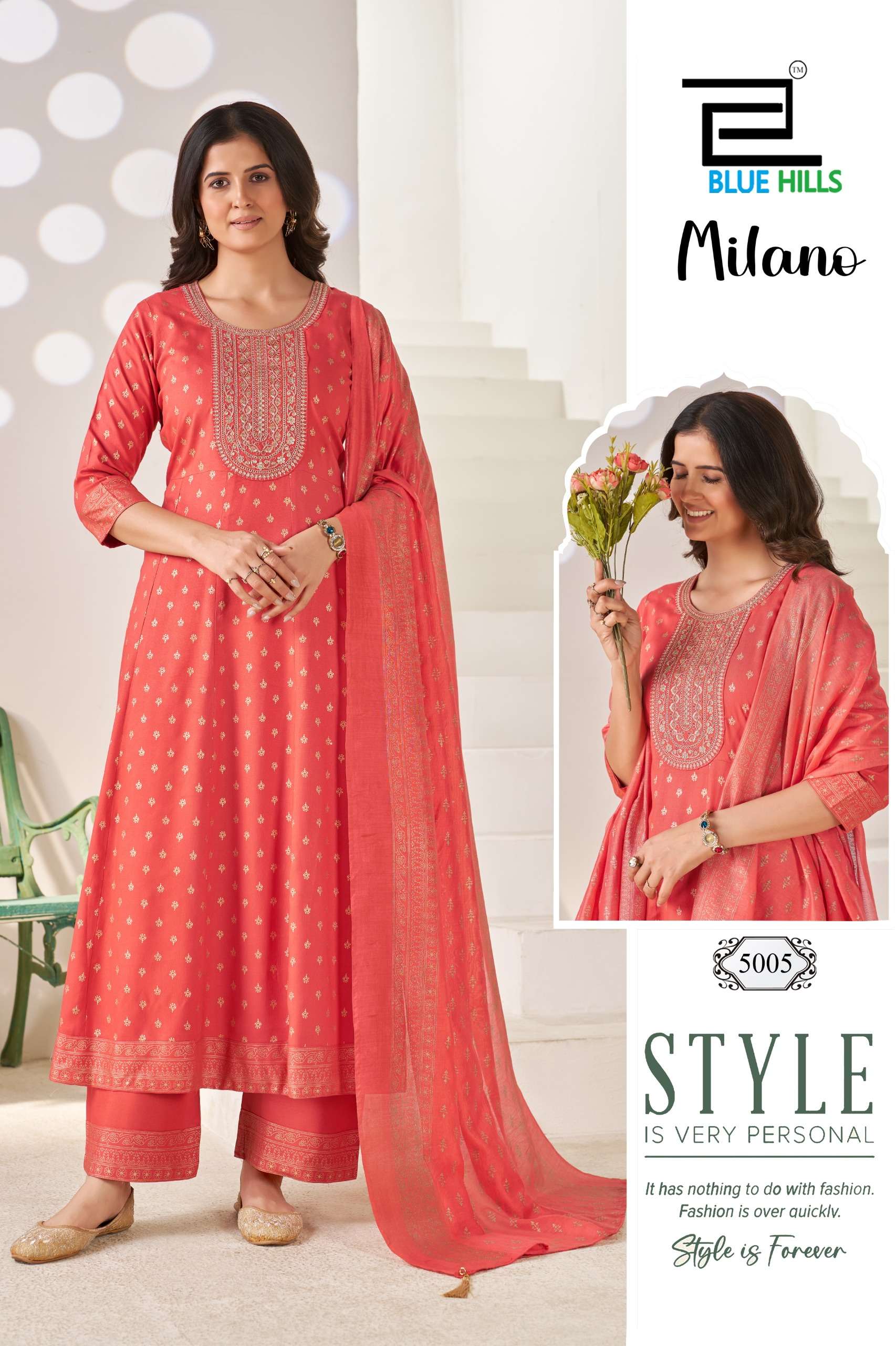 BLUE HILLS MILANO RAYON SEQUENCE EMBROIDERIES WORK LADIES KURTI BOTTOM AND DUPATTA SET 