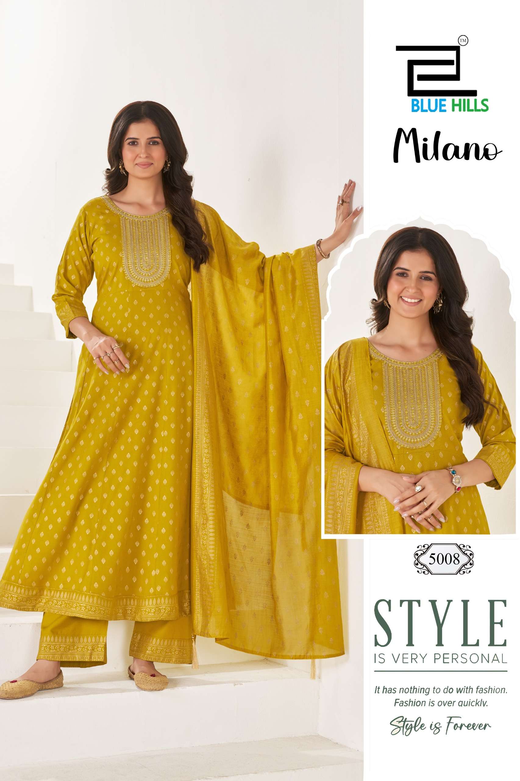 BLUE HILLS MILANO RAYON SEQUENCE EMBROIDERIES WORK LADIES KURTI BOTTOM AND DUPATTA SET 