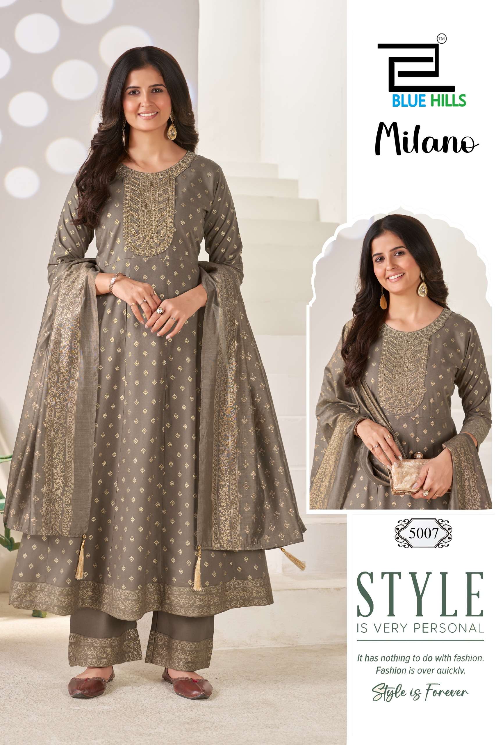 BLUE HILLS MILANO RAYON SEQUENCE EMBROIDERIES WORK LADIES KURTI BOTTOM AND DUPATTA SET 