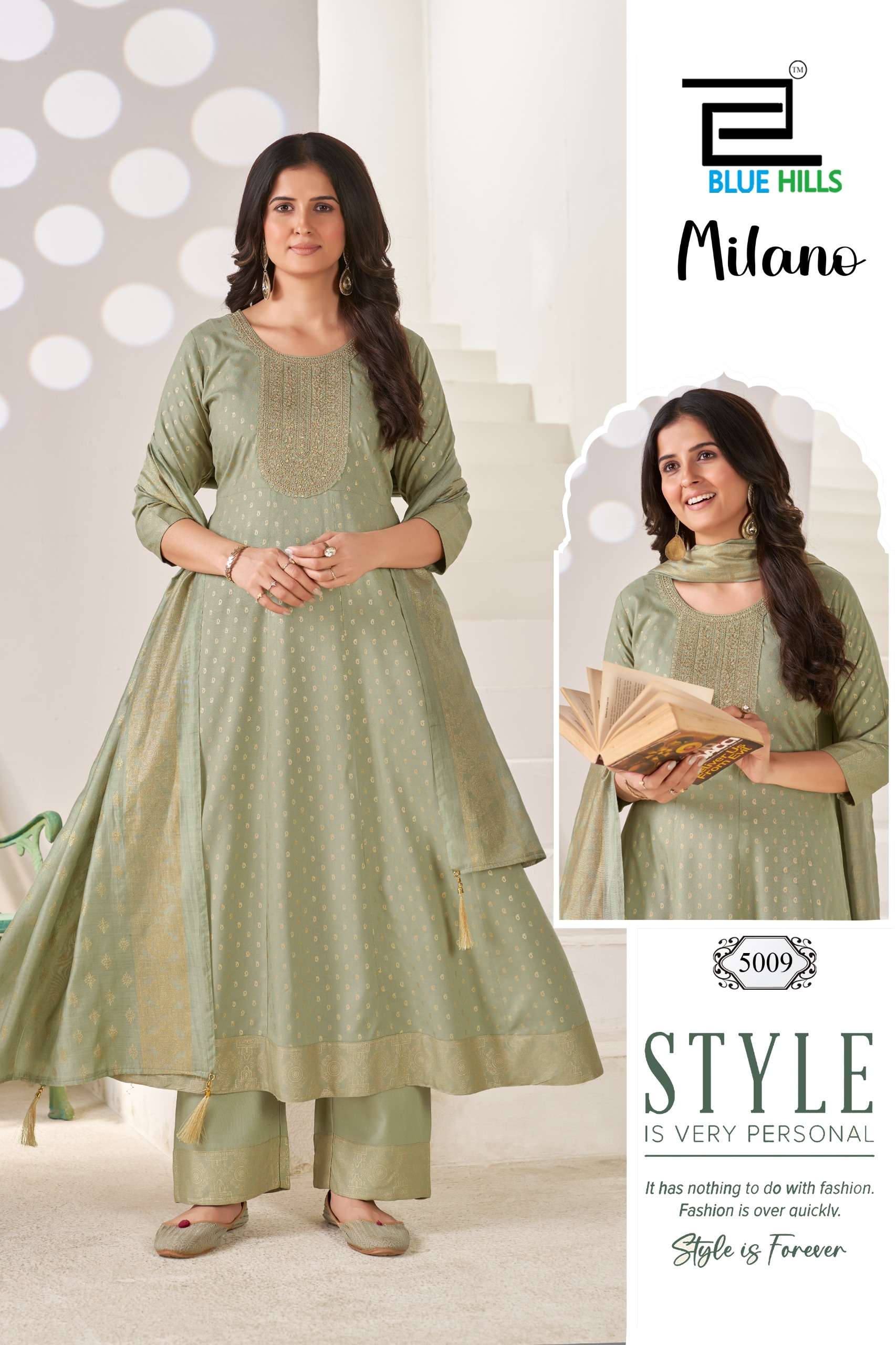 BLUE HILLS MILANO RAYON SEQUENCE EMBROIDERIES WORK LADIES KURTI BOTTOM AND DUPATTA SET 