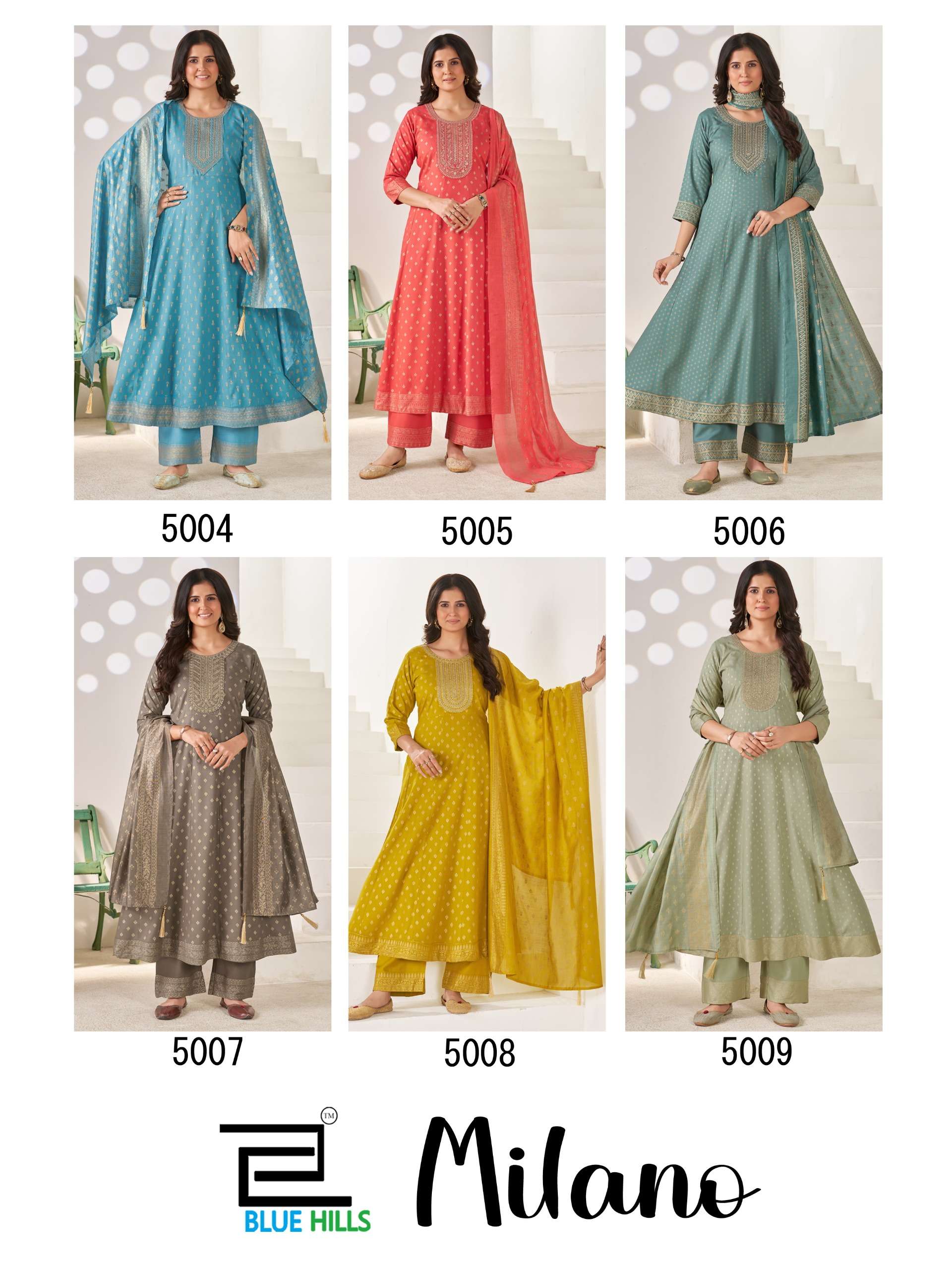 BLUE HILLS MILANO RAYON SEQUENCE EMBROIDERIES WORK LADIES KURTI BOTTOM AND DUPATTA SET 