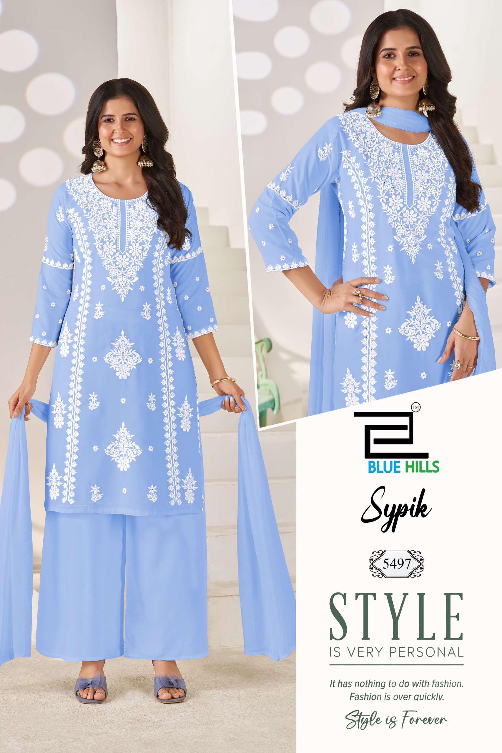 BLUE HILLS SYPIK RAYON FANCY THREAD EMBROIDERIES WORK LADIES 3PCS SET COLLECTION 