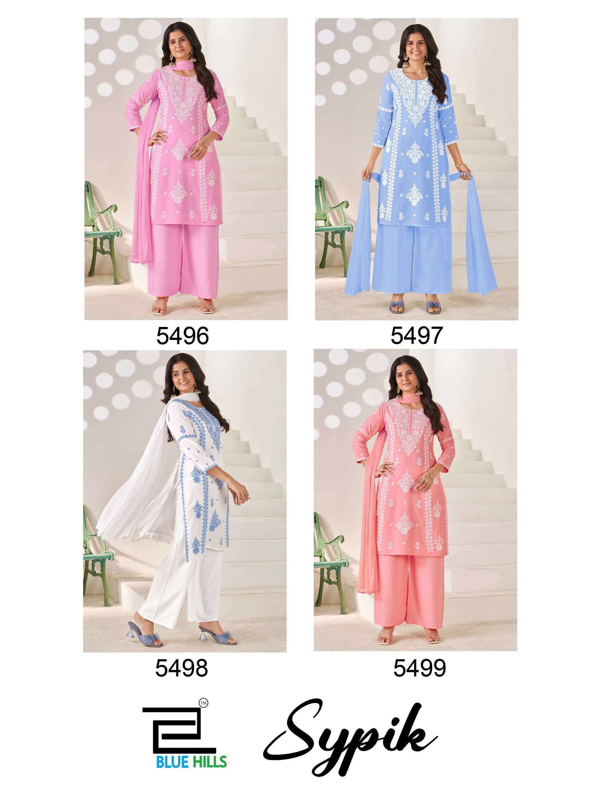 BLUE HILLS SYPIK RAYON FANCY THREAD EMBROIDERIES WORK LADIES 3PCS SET COLLECTION 