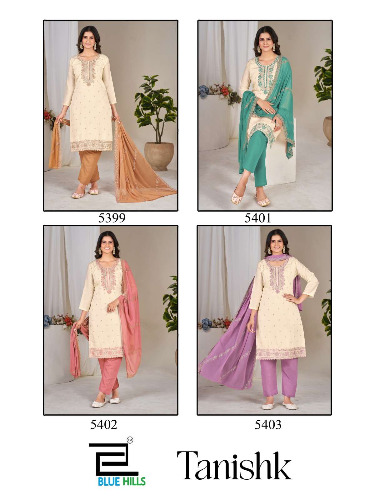 BLUE HILLS TANISHK SILK WITH SEQUENCE EMBROIDERY DESIGNER WORK 3PCS SET COLLECTION 