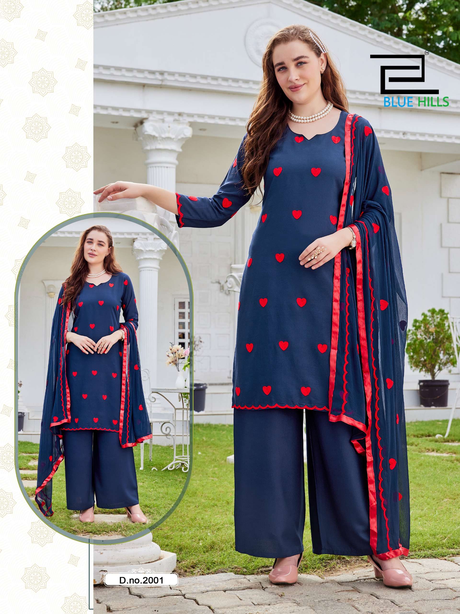 BLUE HILLS ZEENAT RAYON FANCY EMBROIDERY WORK LADIES 3PCS SET COLLECTION 