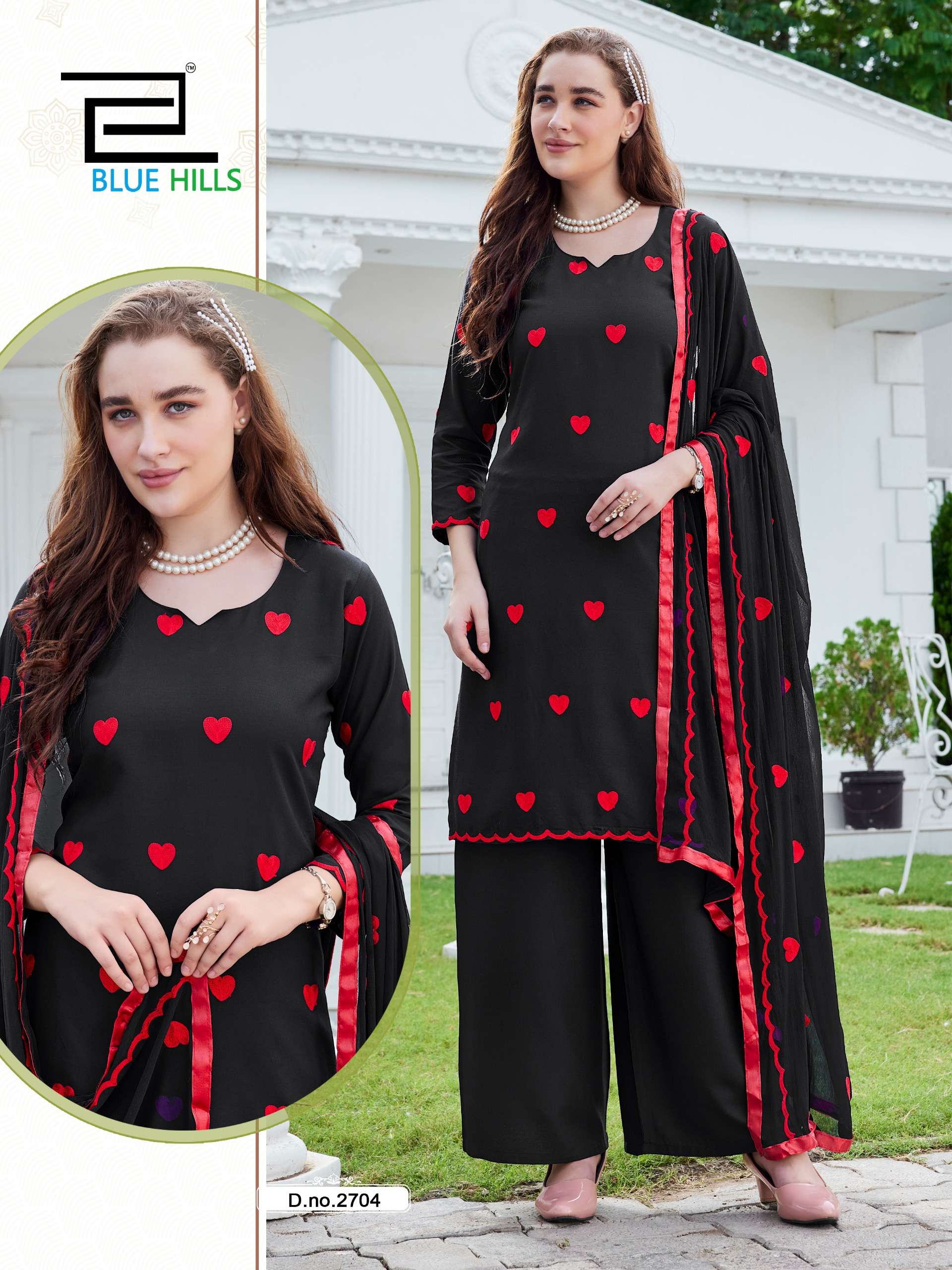 BLUE HILLS ZEENAT RAYON FANCY EMBROIDERY WORK LADIES 3PCS SET COLLECTION 