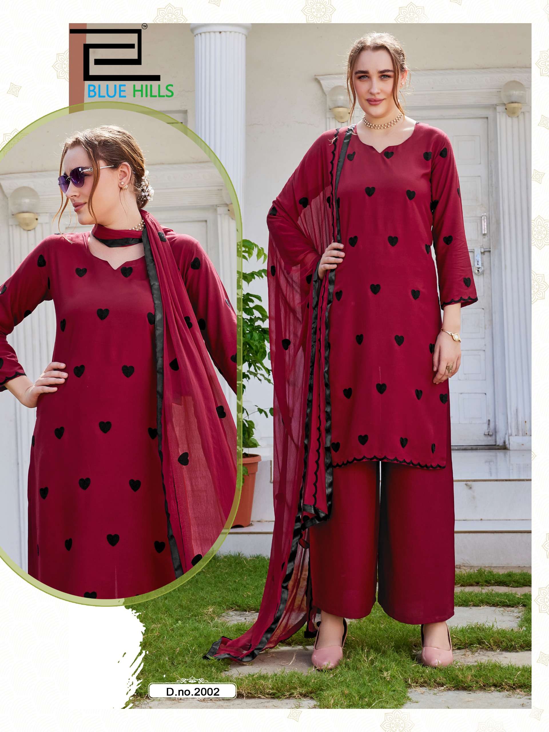 BLUE HILLS ZEENAT RAYON FANCY EMBROIDERY WORK LADIES 3PCS SET COLLECTION 