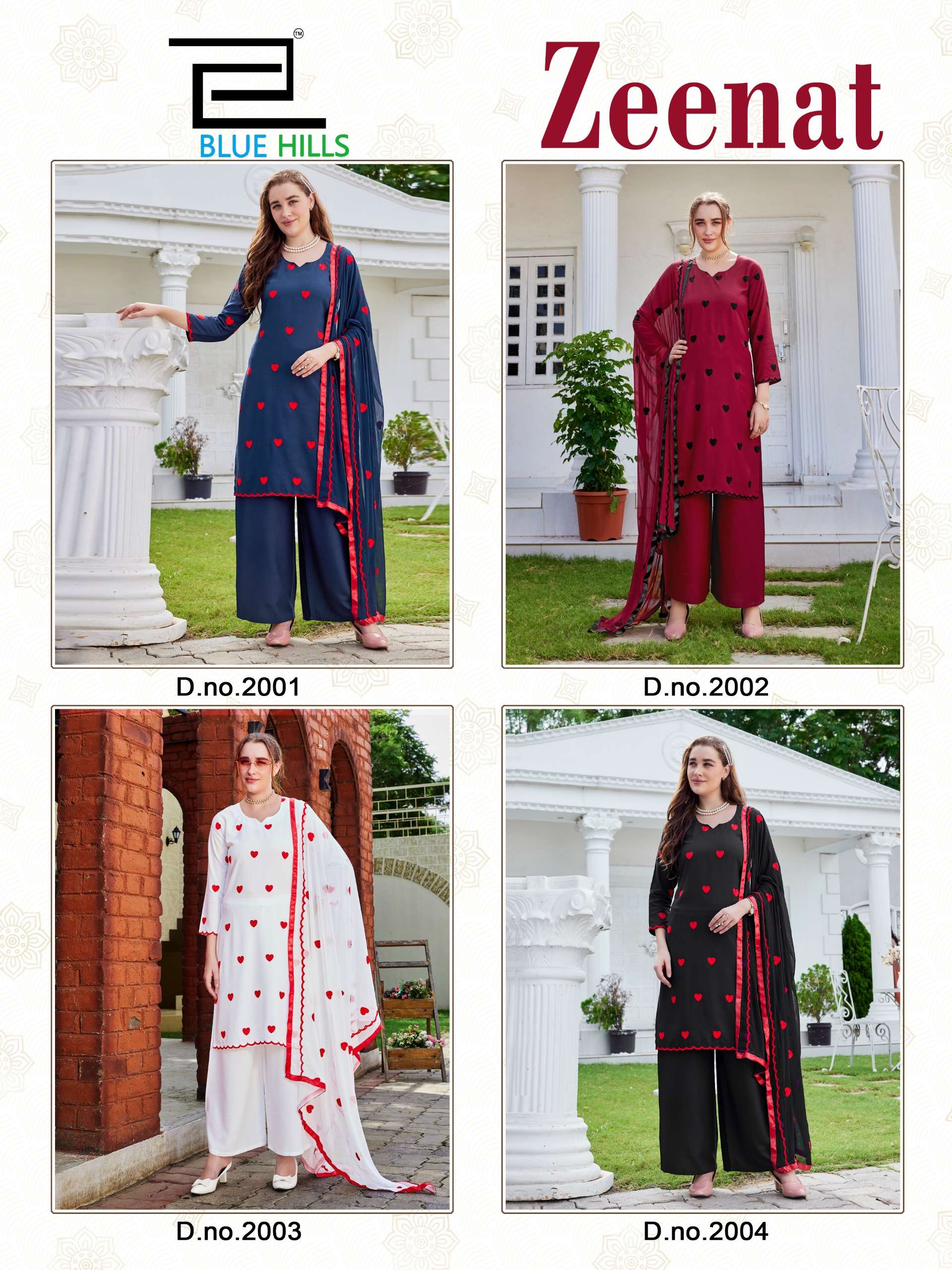 BLUE HILLS ZEENAT RAYON FANCY EMBROIDERY WORK LADIES 3PCS SET COLLECTION 