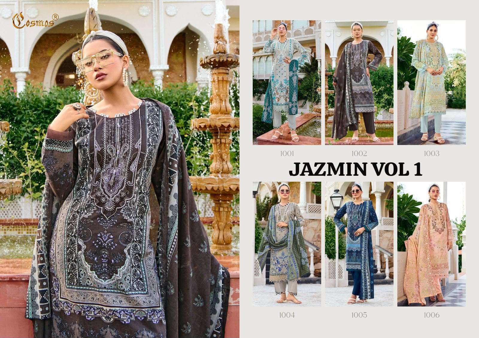 COSMOS FASHION JAZMIN VOL 1 LAWN COTTON PRINT WITH FANCY WORK SUIT