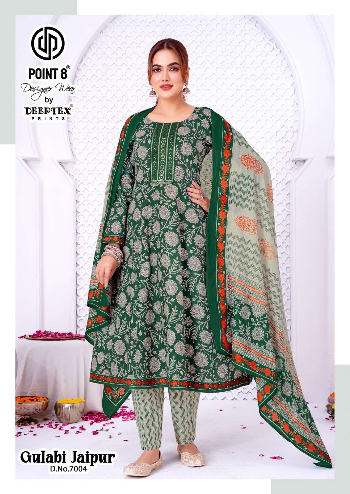DEEPTEX PRINTS GULABI JAIPURI VOL 7 COTTON PRINTED FANCY ANARKALI STYLE LADIES KURTI PANT WITH DUPATTA SET 