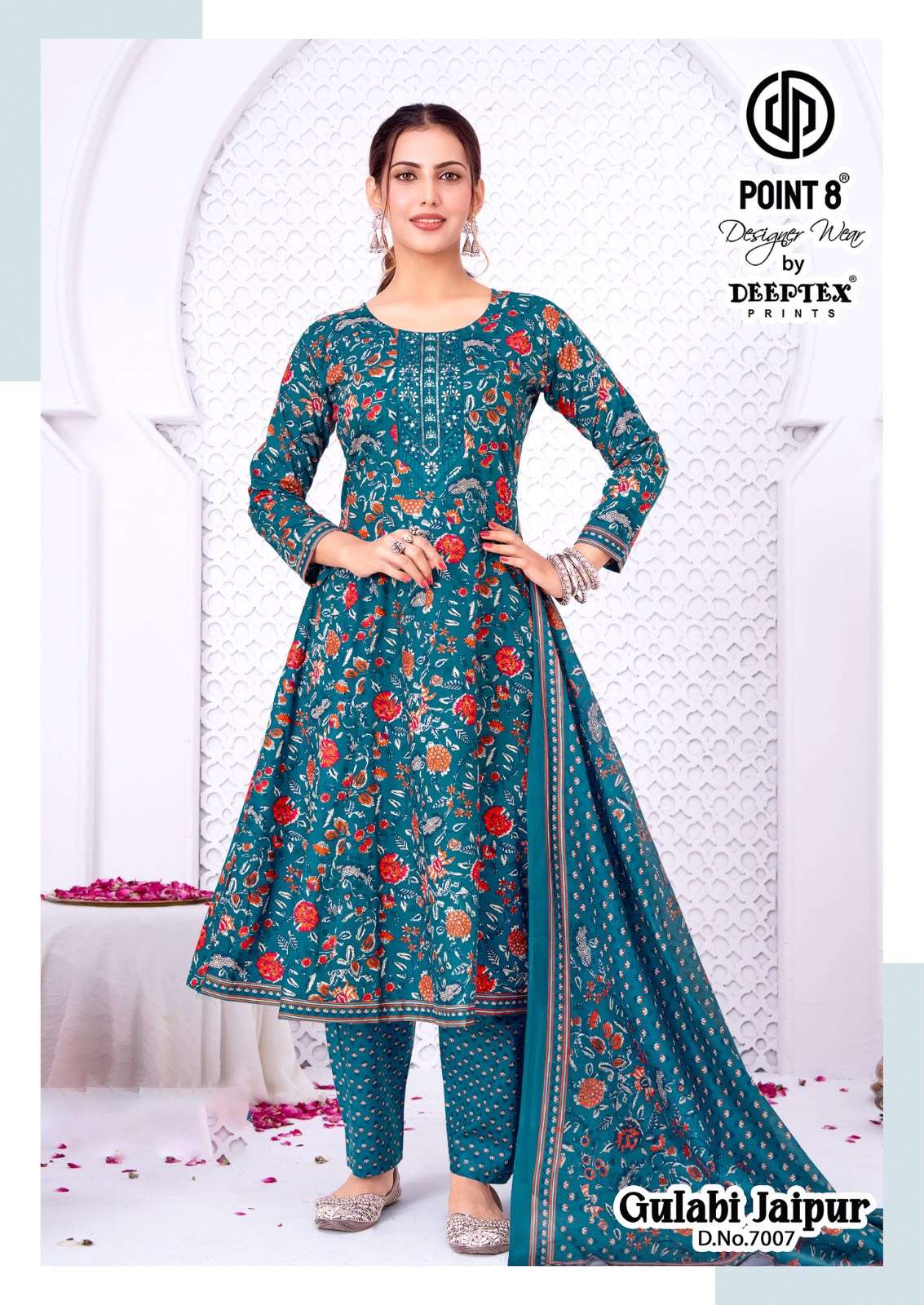 DEEPTEX PRINTS GULABI JAIPURI VOL 7 COTTON PRINTED FANCY ANARKALI STYLE LADIES KURTI PANT WITH DUPATTA SET 