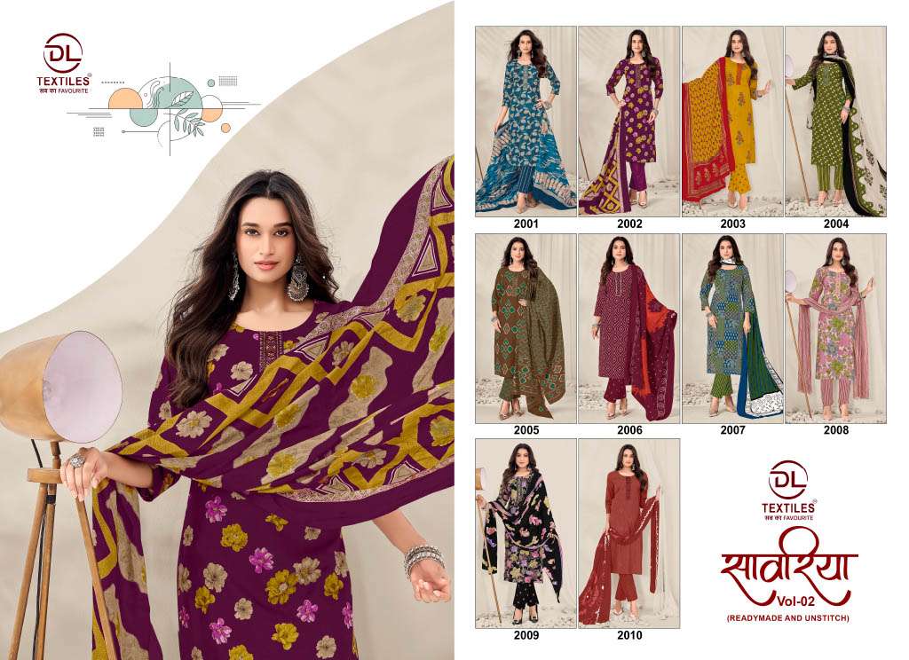 DL TEXTILES SAWARIYA VOL 2 COTTON PRINT WITH FANCY WORKS STITCHED SUIT COLLECTION 