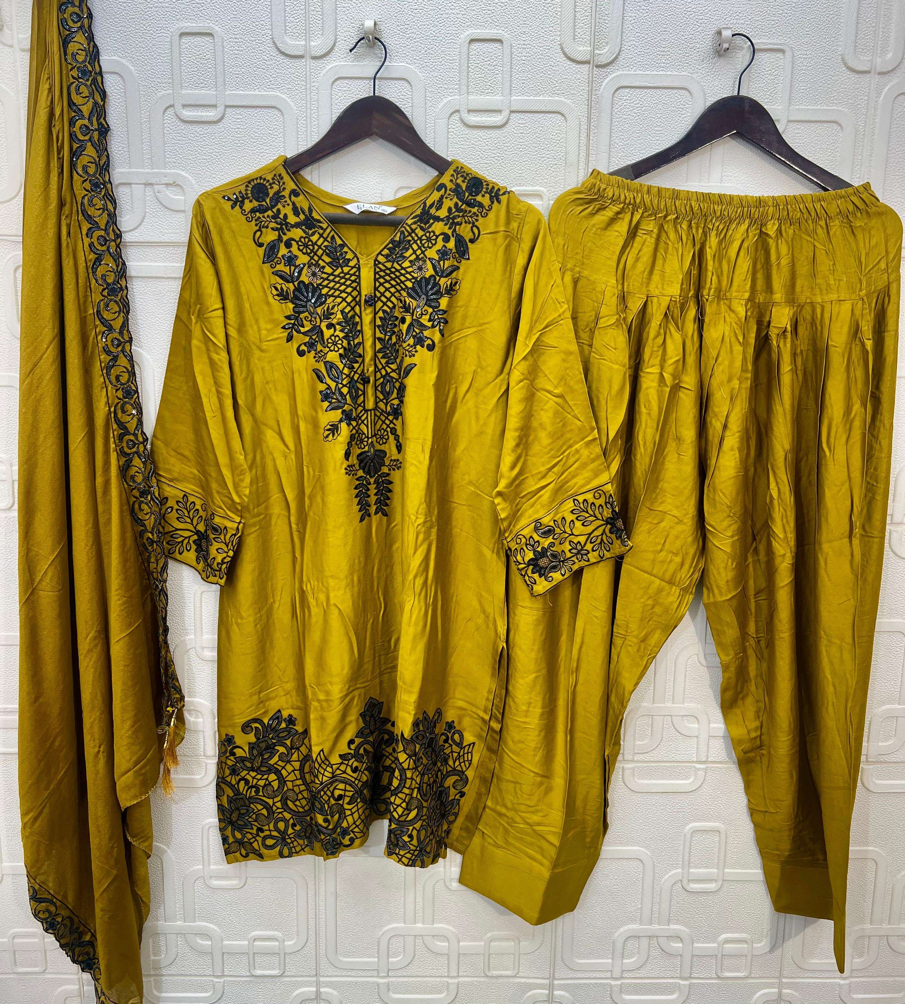 ELAN STUDI E 57 SILK HEAVY EMBROIDERED DESIGNER READY MADE SUIT