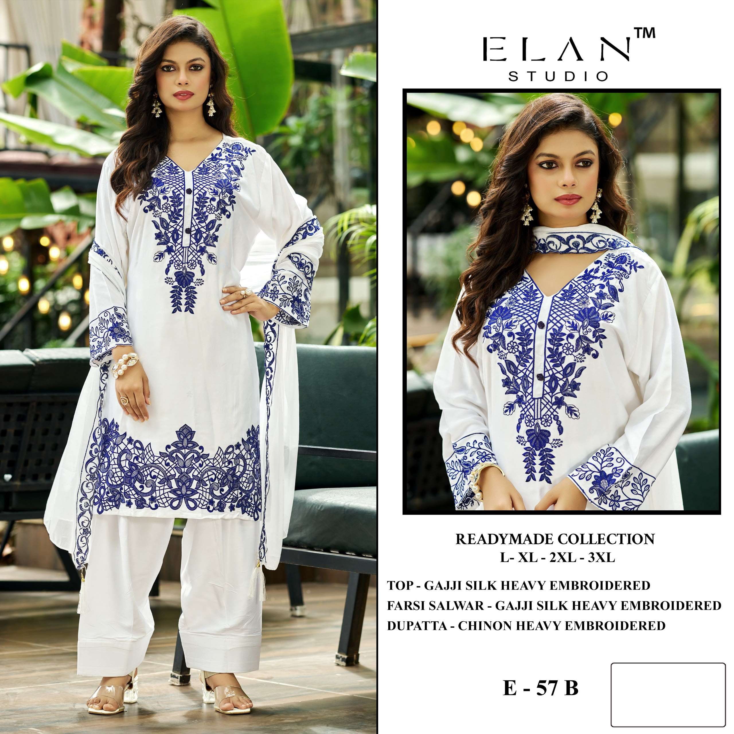 ELAN STUDI E 57 SILK HEAVY EMBROIDERED DESIGNER READY MADE SUIT