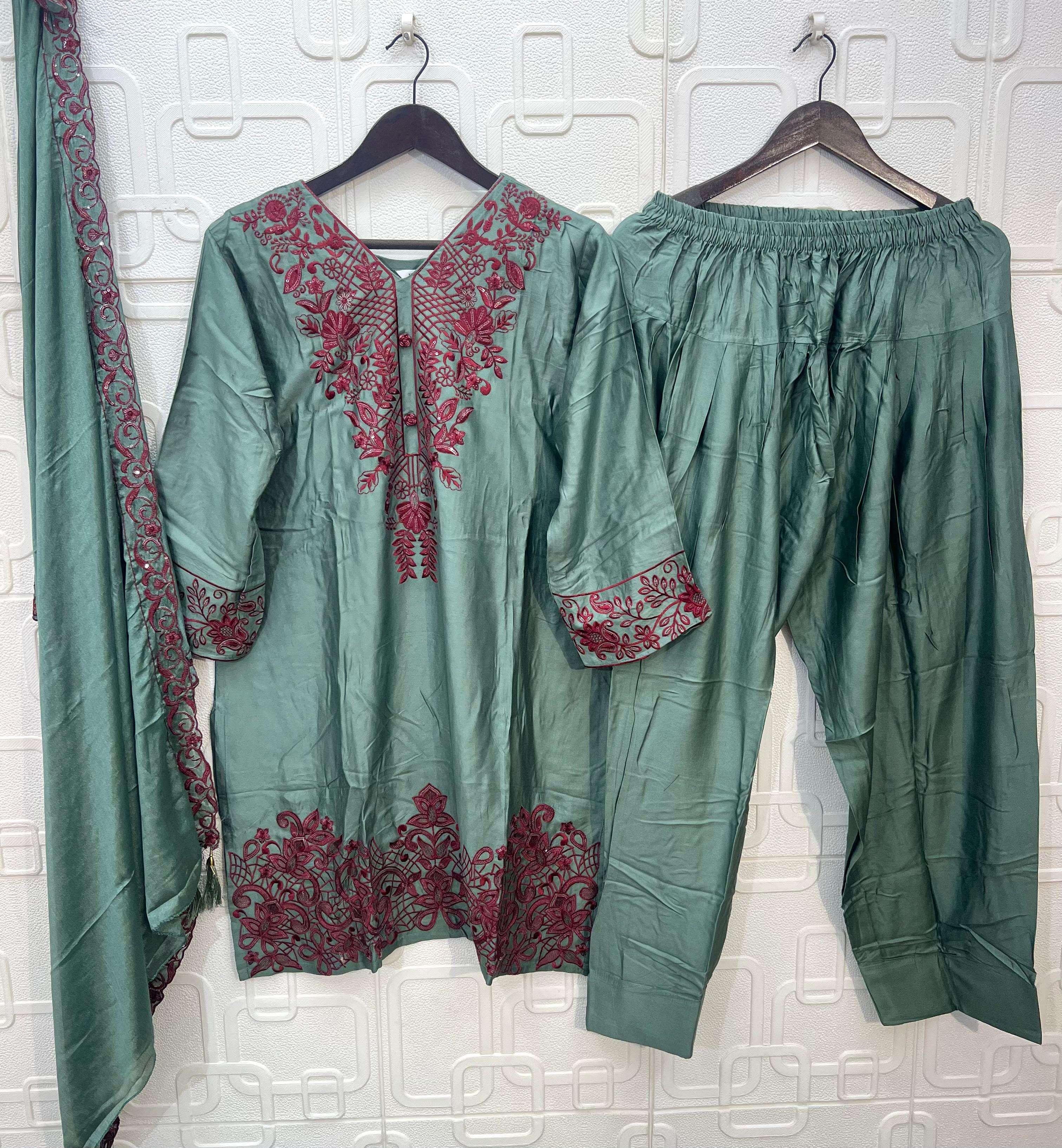 ELAN STUDI E 57 SILK HEAVY EMBROIDERED DESIGNER READY MADE SUIT