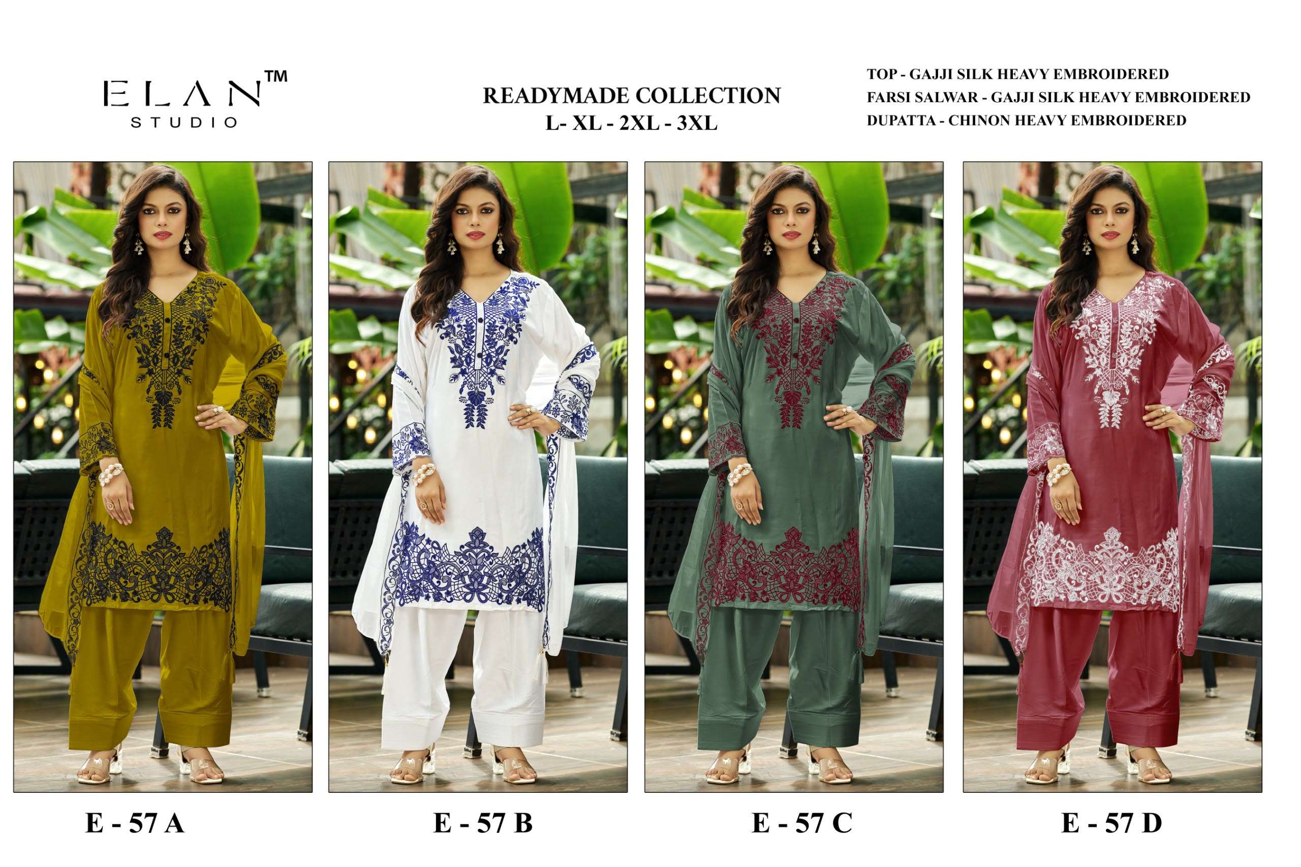 ELAN STUDI E 57 SILK HEAVY EMBROIDERED DESIGNER READY MADE SUIT
