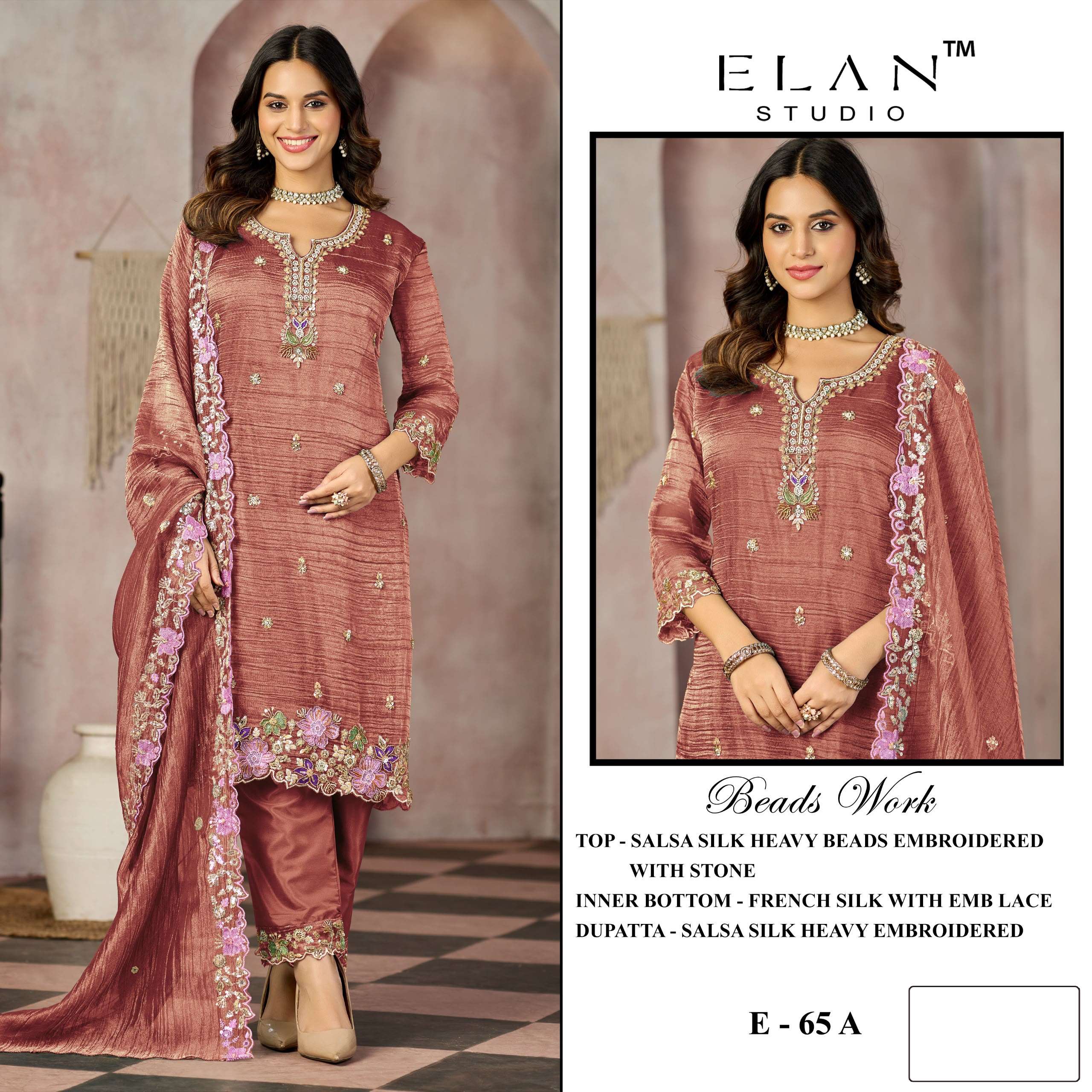 ELAN STUDIO E 65 SALSA HEAVY BEADS  EMBROIDERED DESIGNER WORK SUIT