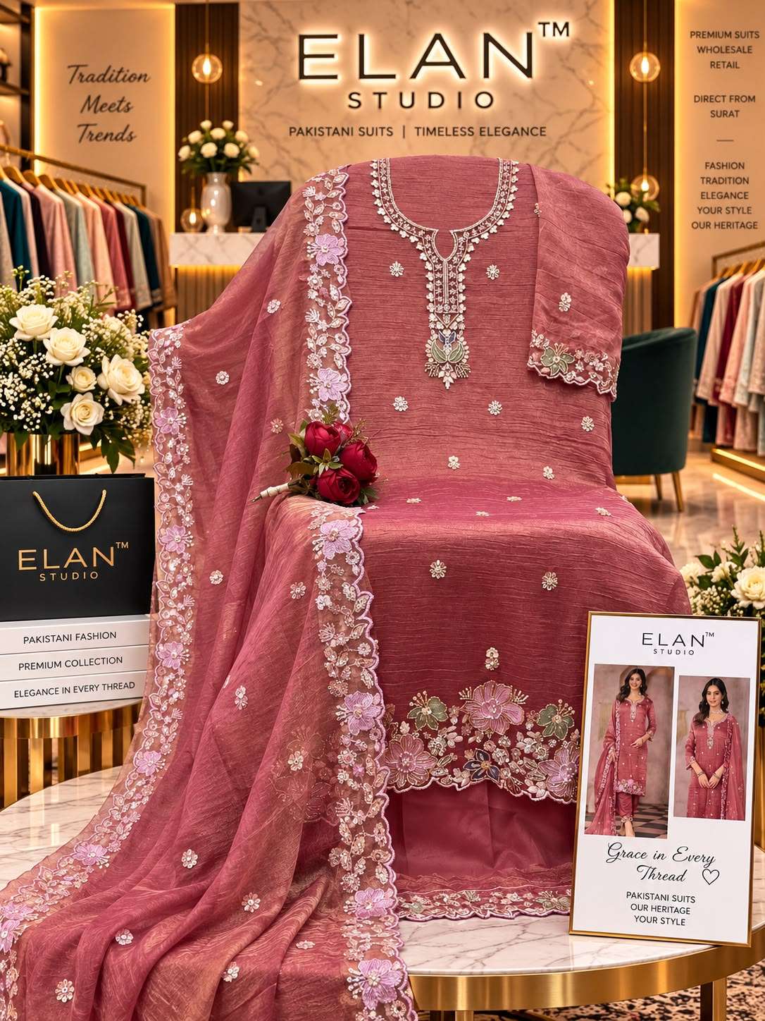 ELAN STUDIO E 65 SALSA HEAVY BEADS  EMBROIDERED DESIGNER WORK SUIT