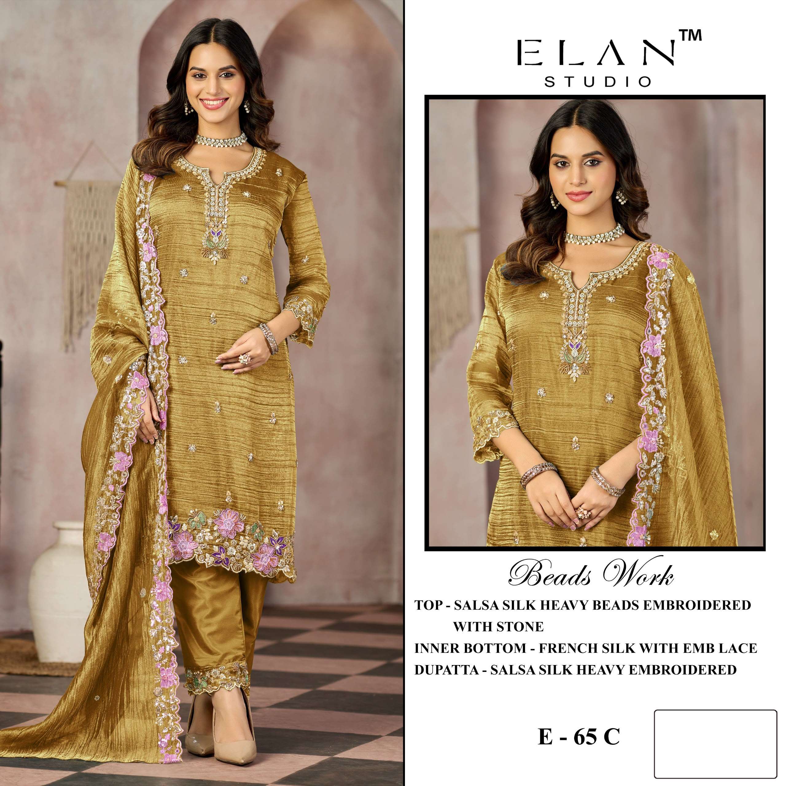 ELAN STUDIO E 65 SALSA HEAVY BEADS  EMBROIDERED DESIGNER WORK SUIT