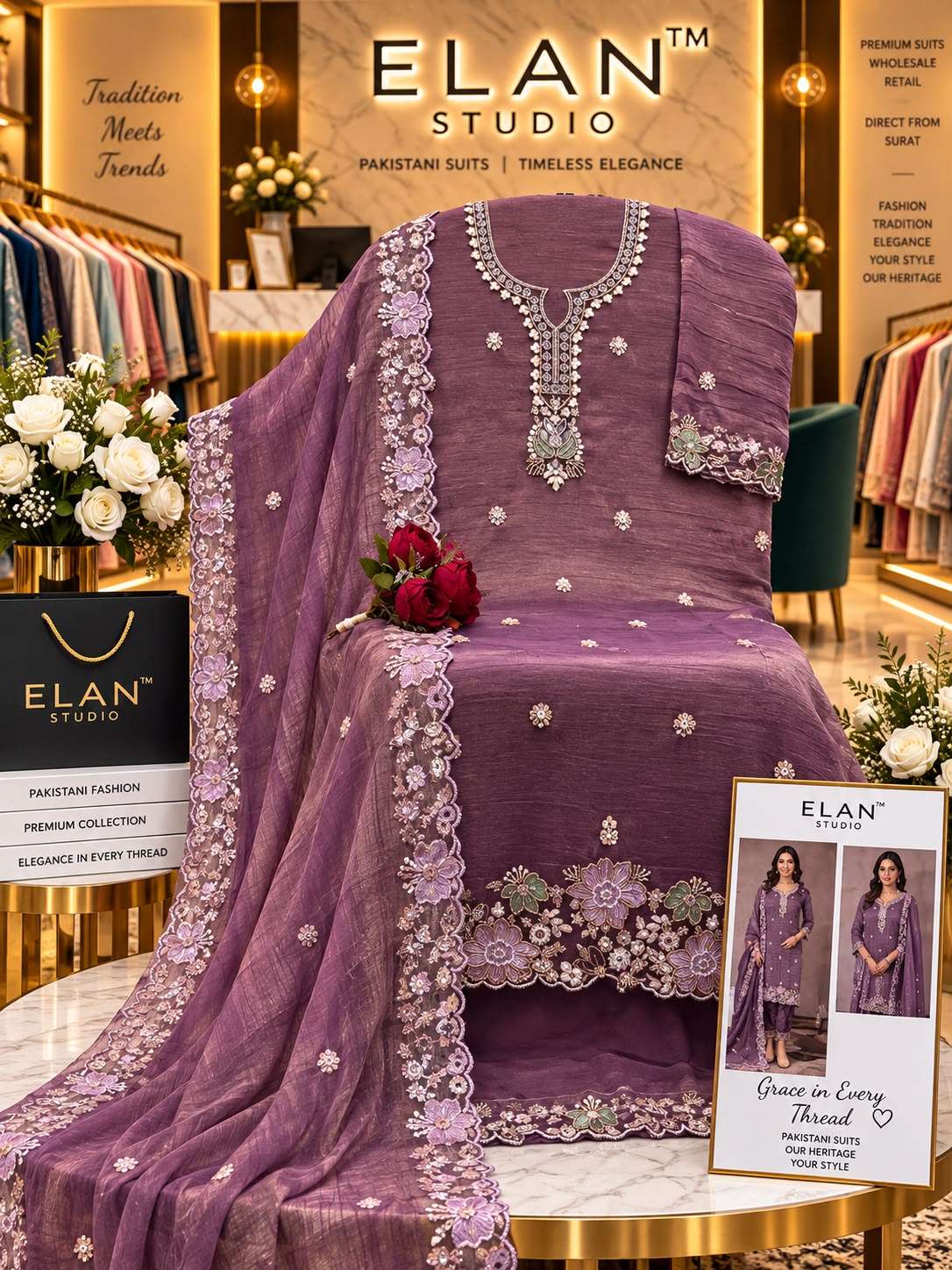 ELAN STUDIO E 65 SALSA HEAVY BEADS  EMBROIDERED DESIGNER WORK SUIT