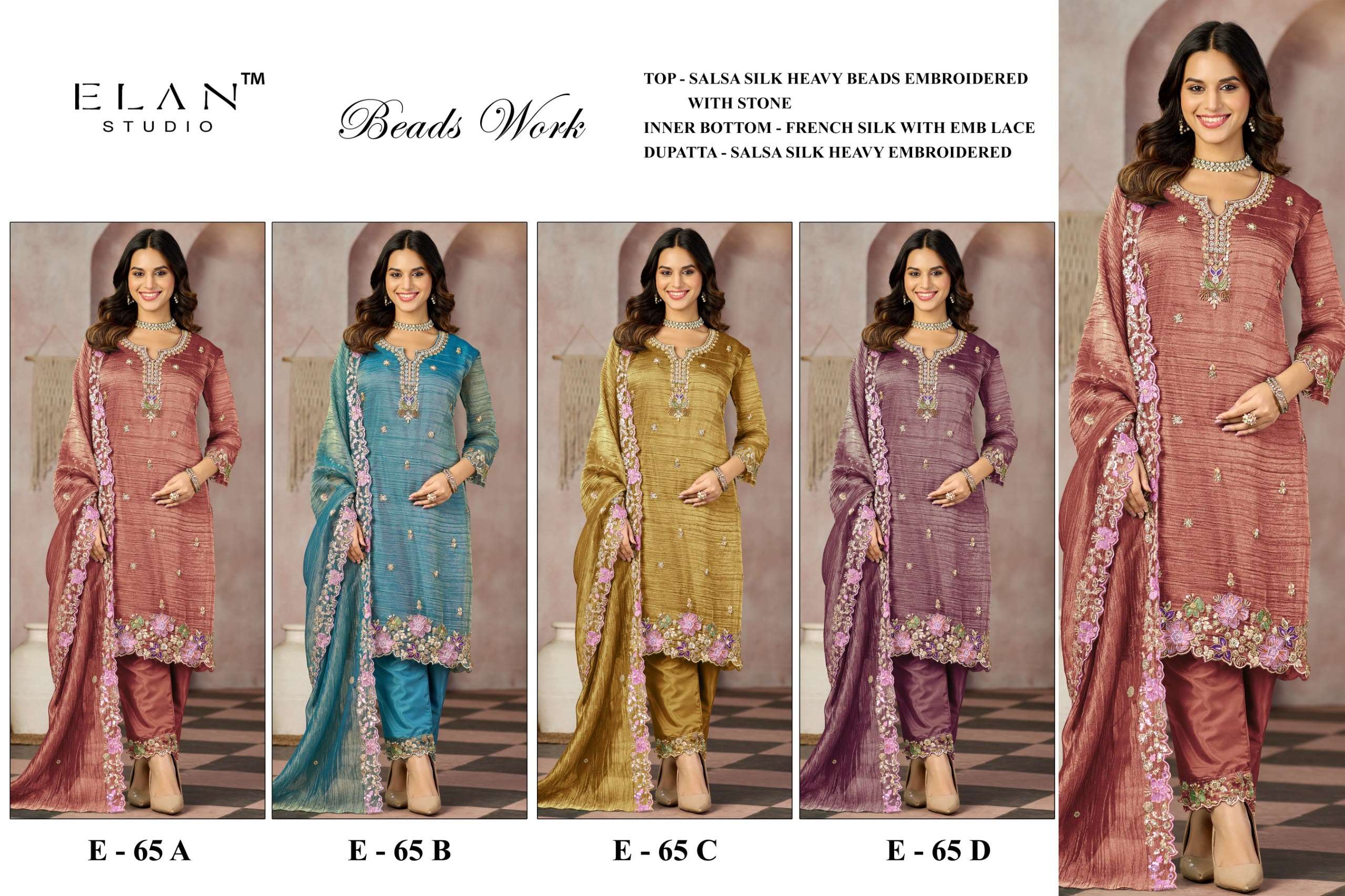 ELAN STUDIO E 65 SALSA HEAVY BEADS  EMBROIDERED DESIGNER WORK SUIT