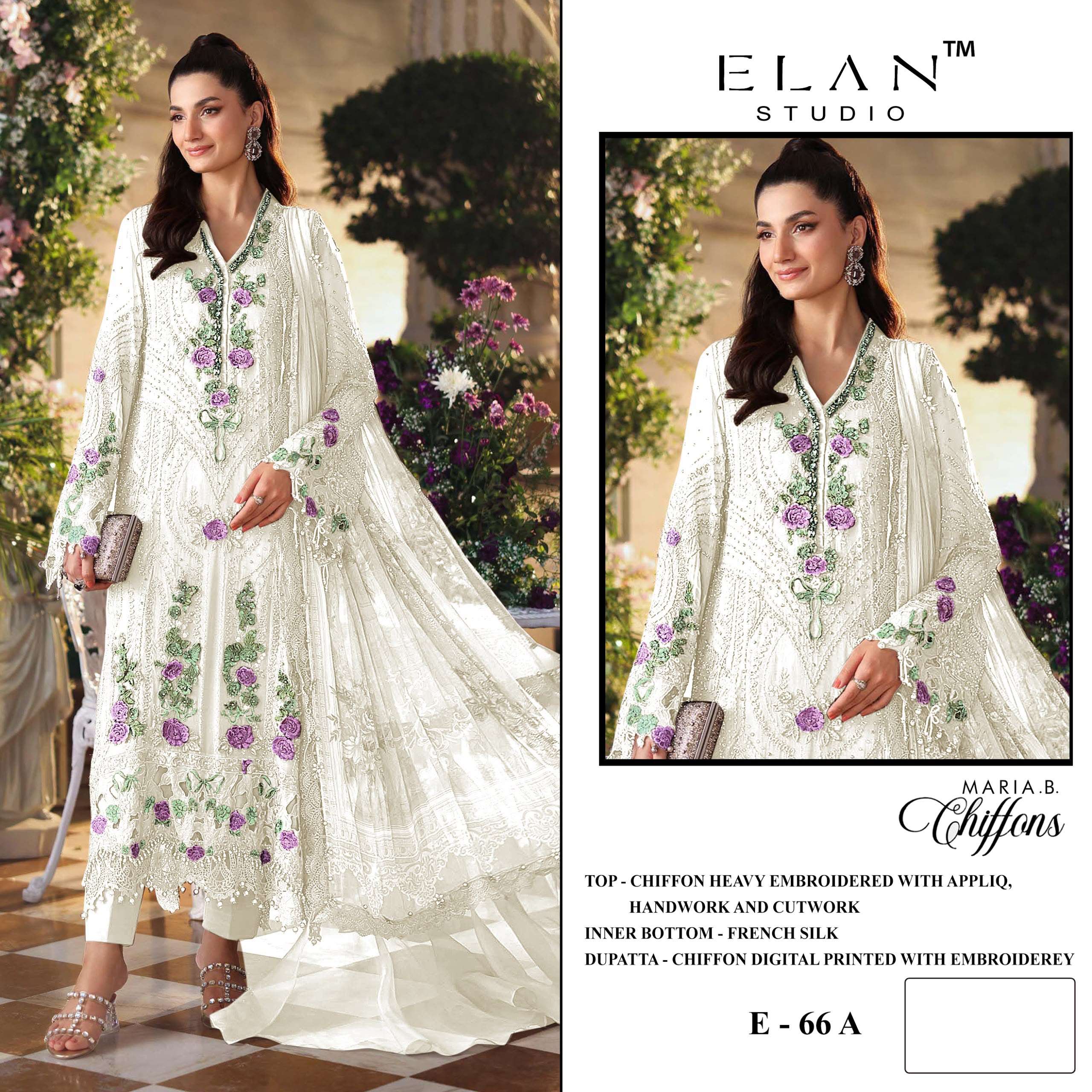 ELAN STUDIO E 66 CHIFFON HEAVY EMBROIDERED DESIGNER PAKISTANI STYLE SUIT