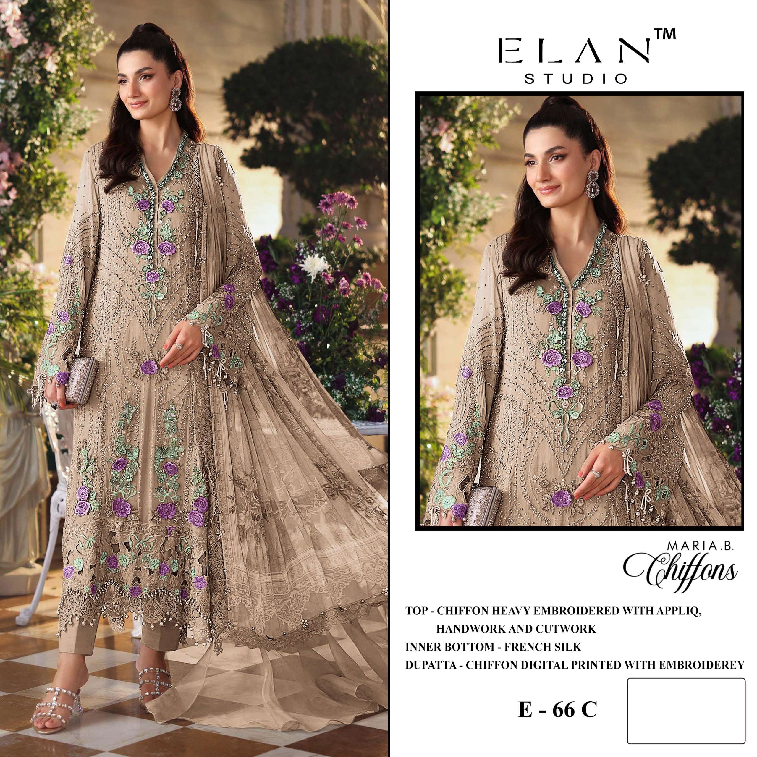 ELAN STUDIO E 66 CHIFFON HEAVY EMBROIDERED DESIGNER PAKISTANI STYLE SUIT
