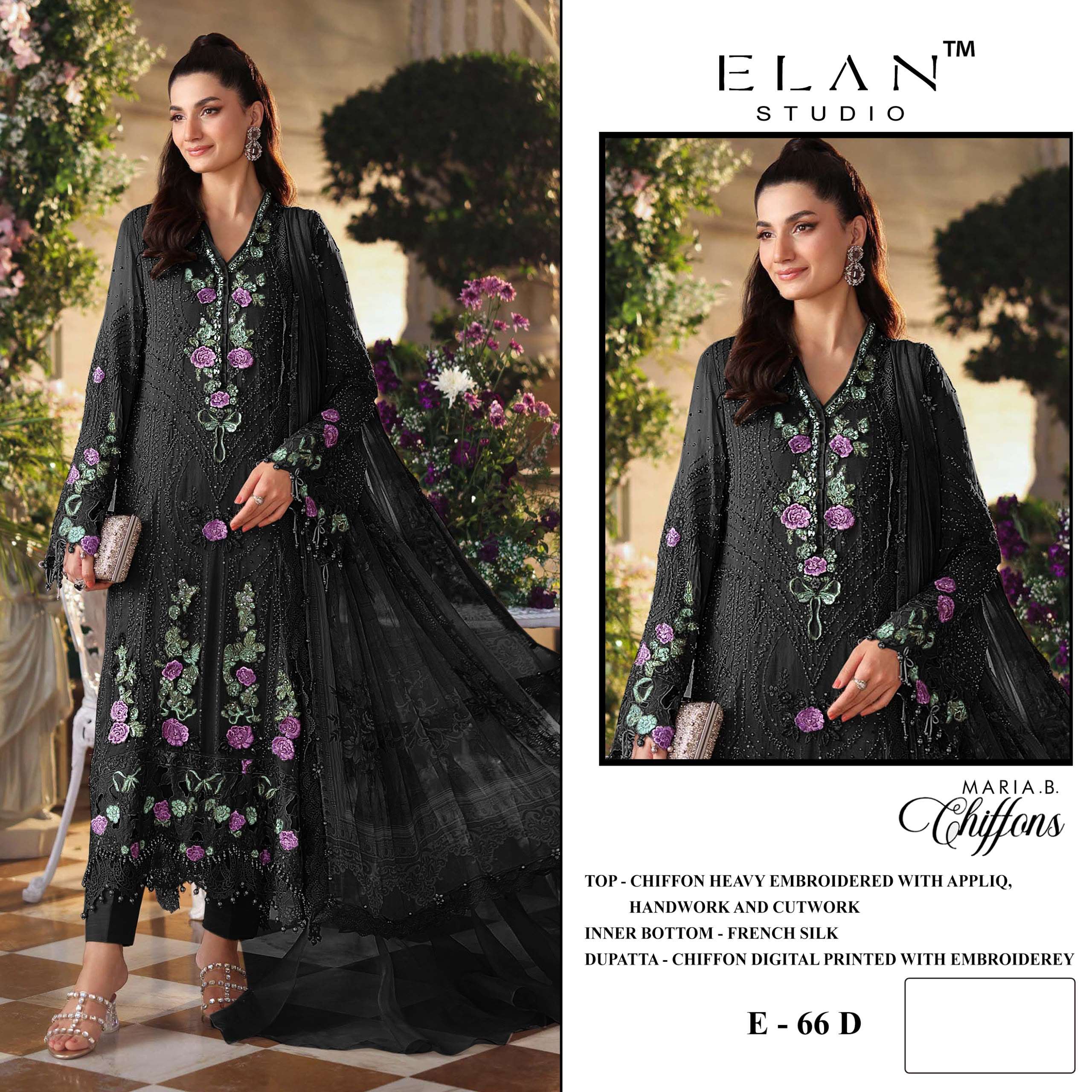 ELAN STUDIO E 66 CHIFFON HEAVY EMBROIDERED DESIGNER PAKISTANI STYLE SUIT
