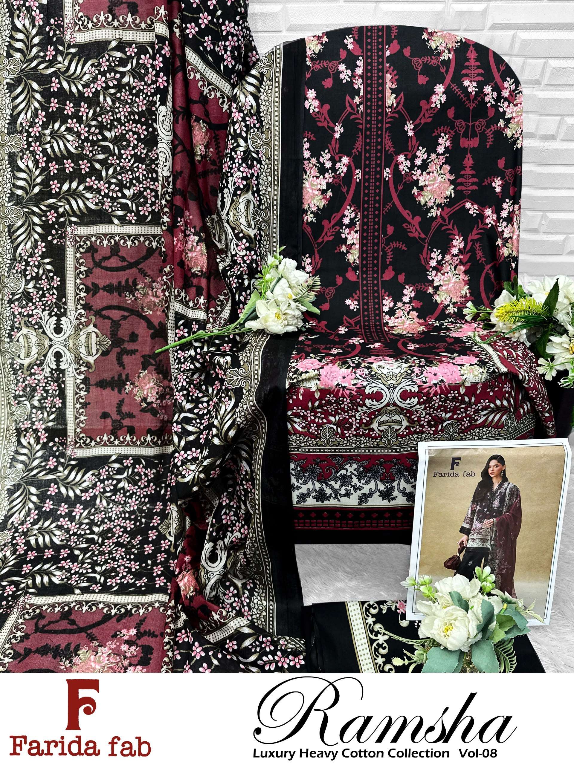 FARIDA FAB RAMSHA VOL 8 COTTON DIGITAL PRINTS SALWAR SUIT