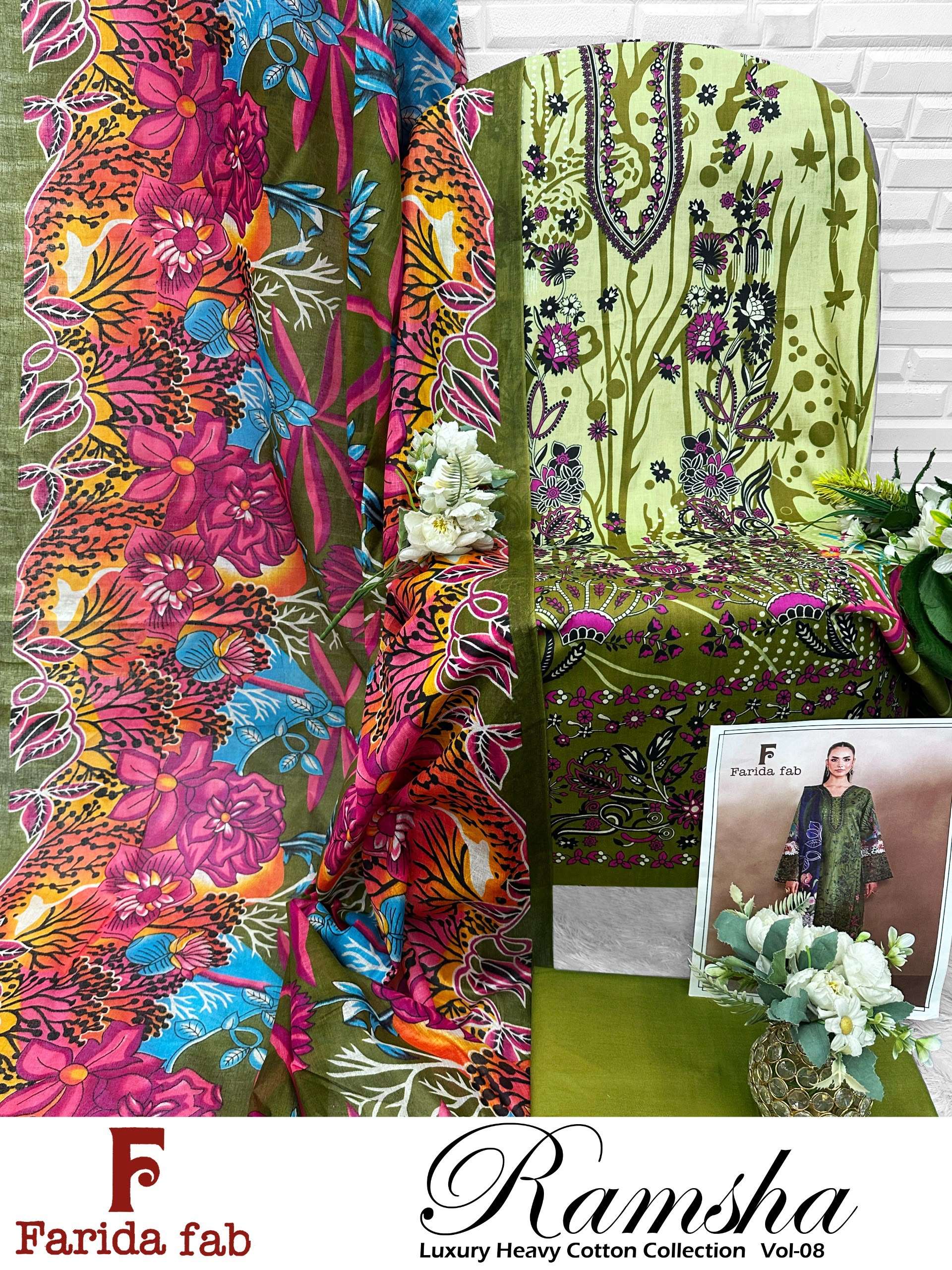 FARIDA FAB RAMSHA VOL 8 COTTON DIGITAL PRINTS SALWAR SUIT