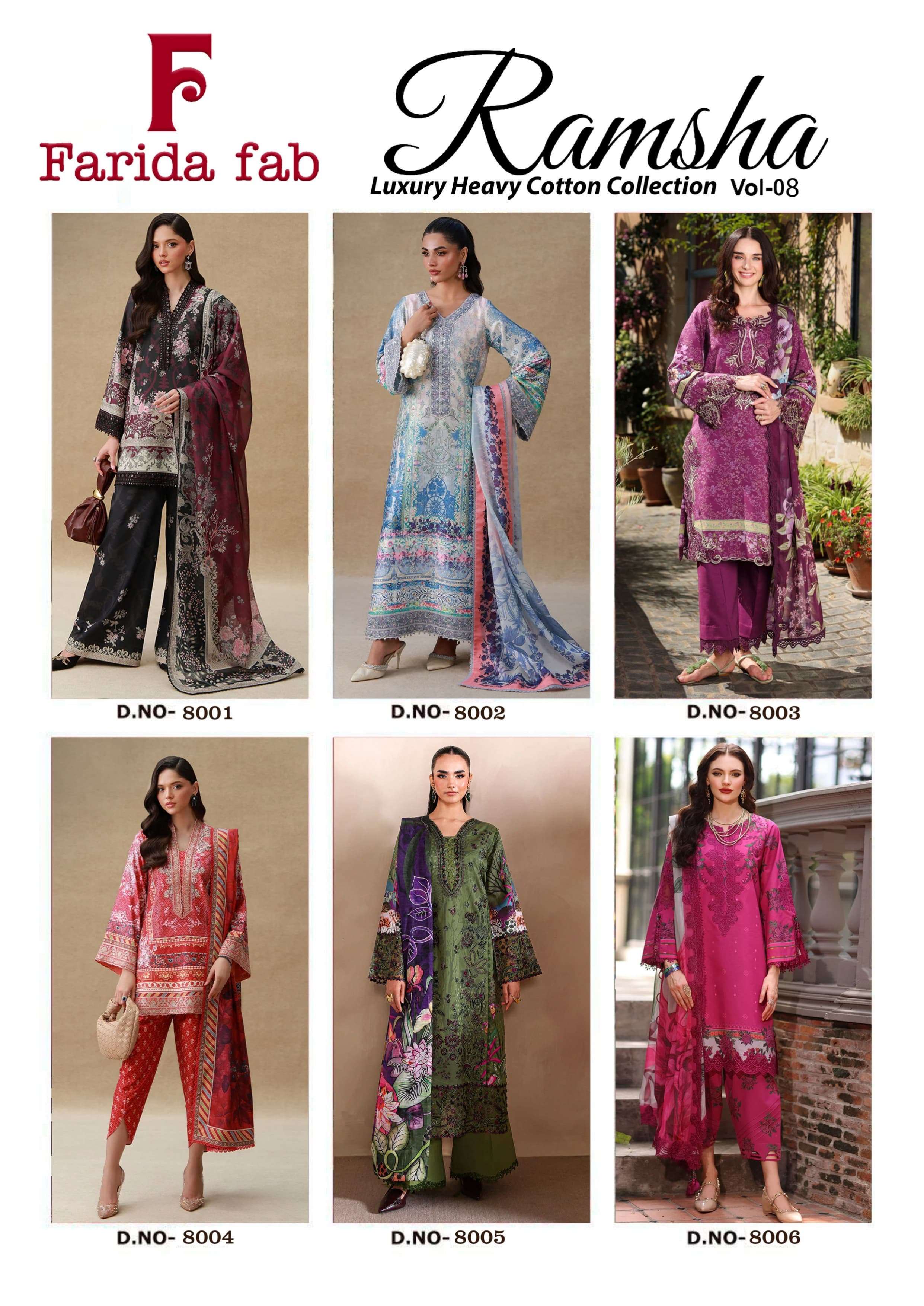 FARIDA FAB RAMSHA VOL 8 COTTON DIGITAL PRINTS SALWAR SUIT