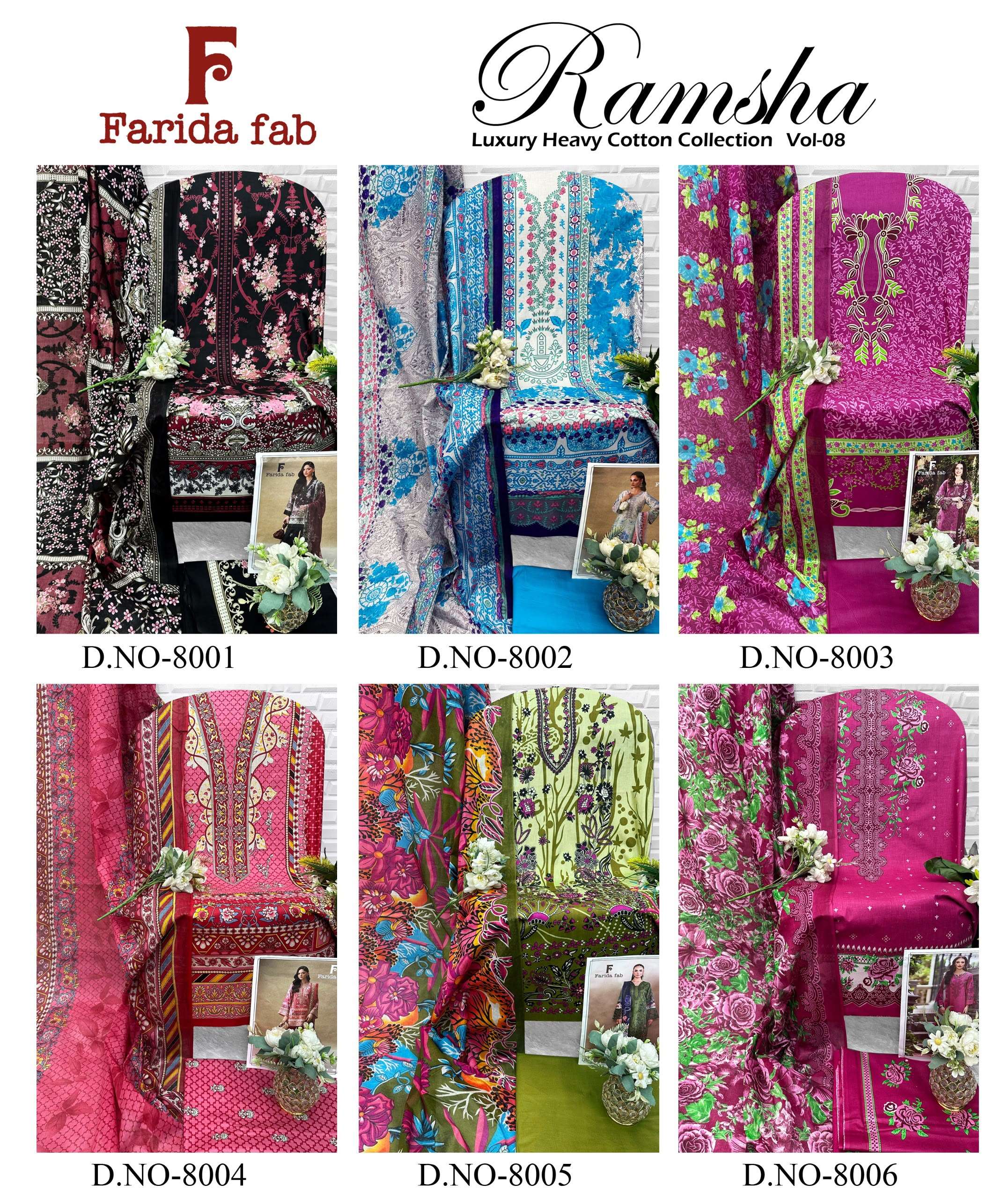 FARIDA FAB RAMSHA VOL 8 COTTON DIGITAL PRINTS SALWAR SUIT