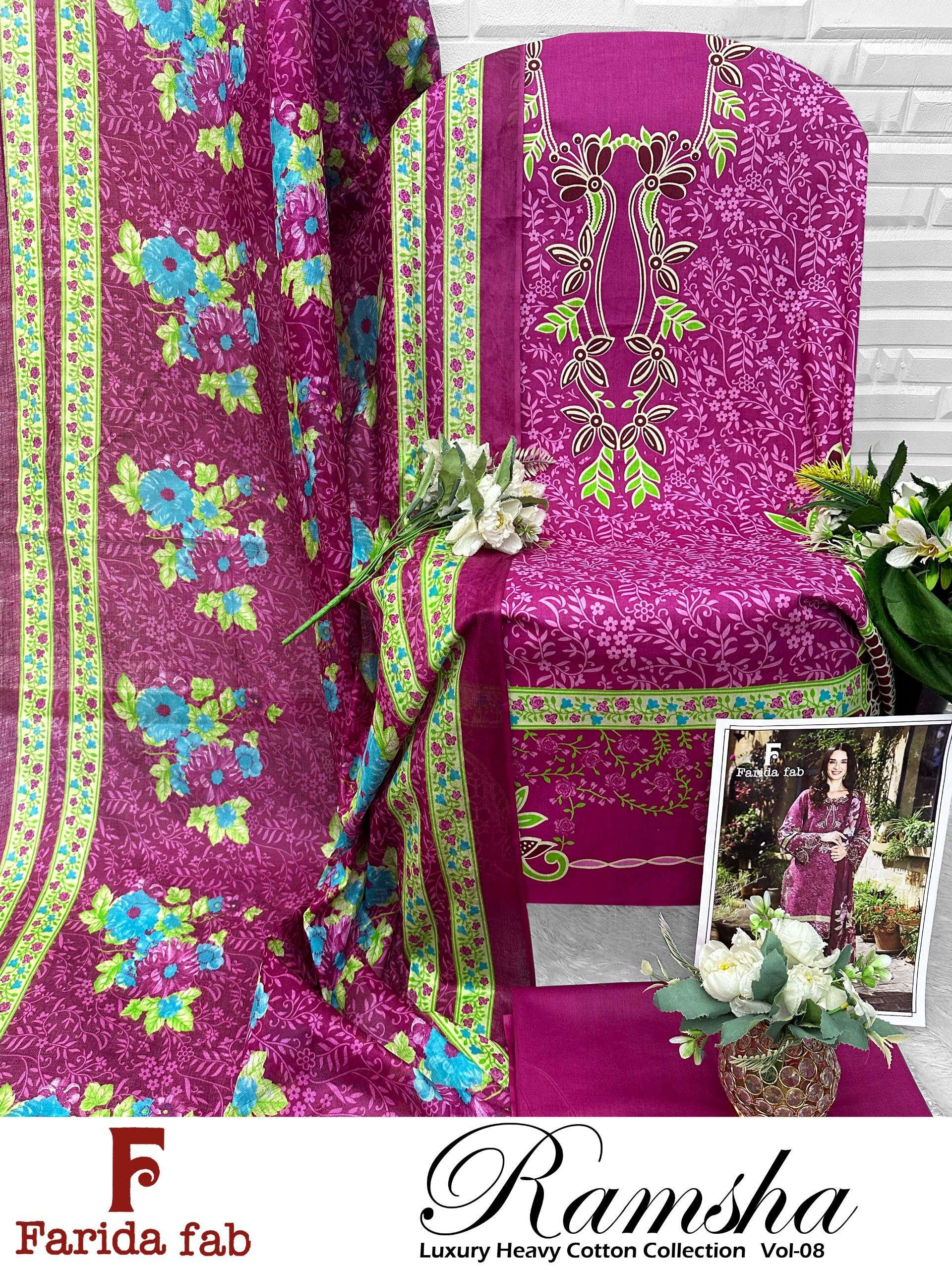 FARIDA FAB RAMSHA VOL 8 COTTON DIGITAL PRINTS SALWAR SUIT