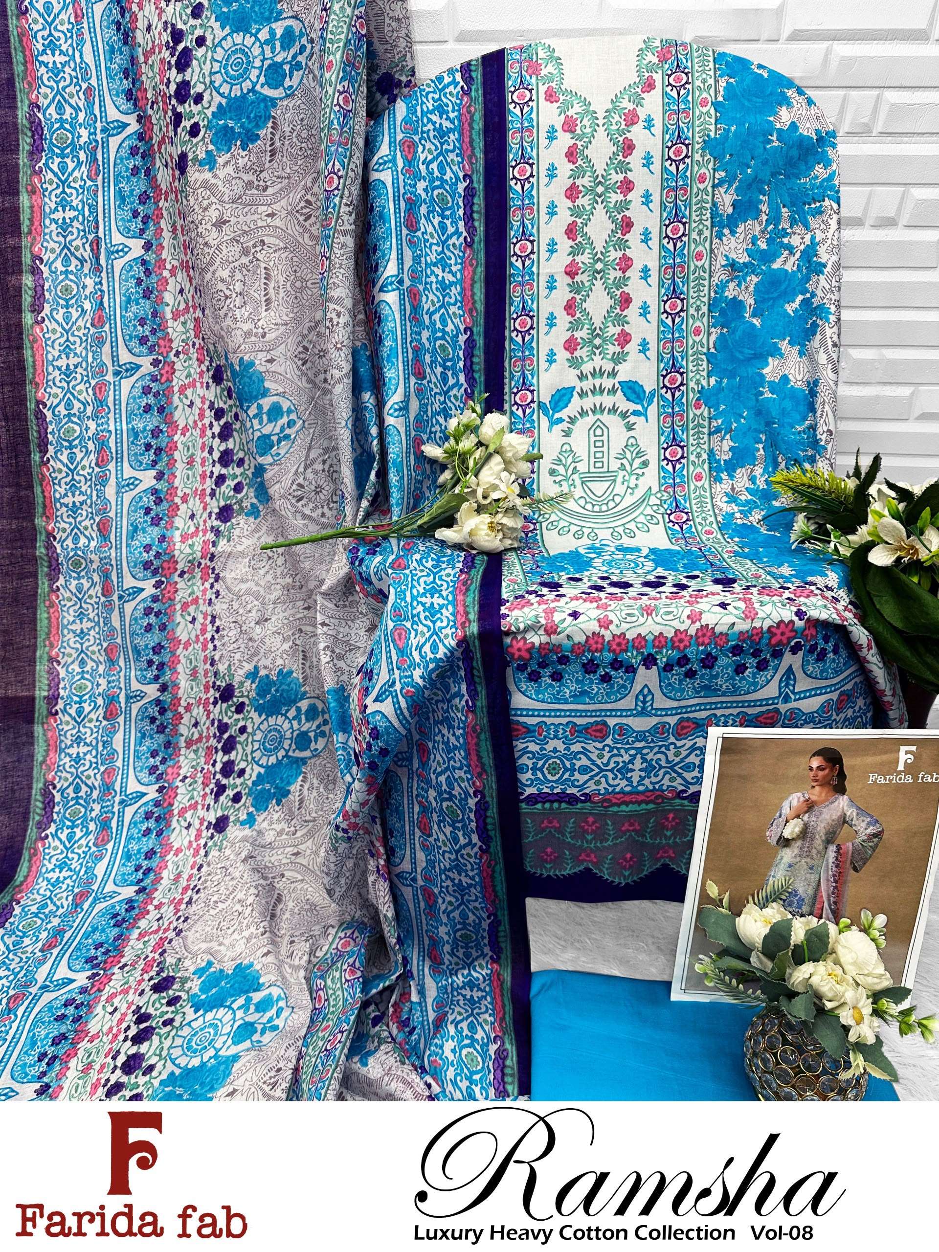 FARIDA FAB RAMSHA VOL 8 COTTON DIGITAL PRINTS SALWAR SUIT
