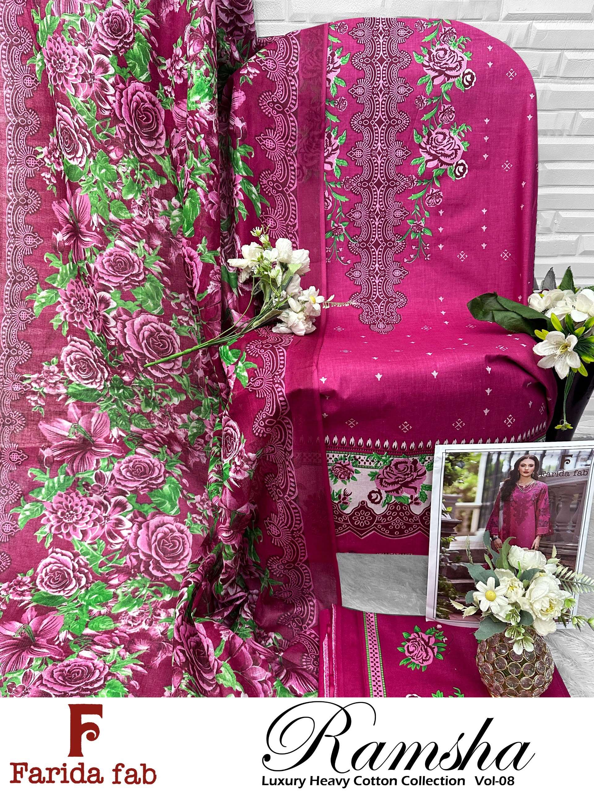 FARIDA FAB RAMSHA VOL 8 COTTON DIGITAL PRINTS SALWAR SUIT