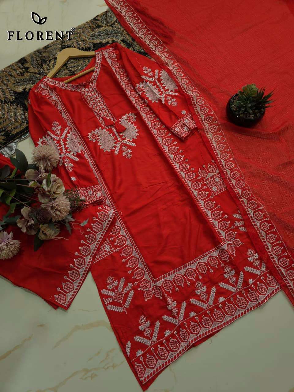 FLORENT D NO 1091 CD RAYON HEAVY EMBROIDERY DESIGNER WORKED READY MADE PAKISTANI SUIT 
