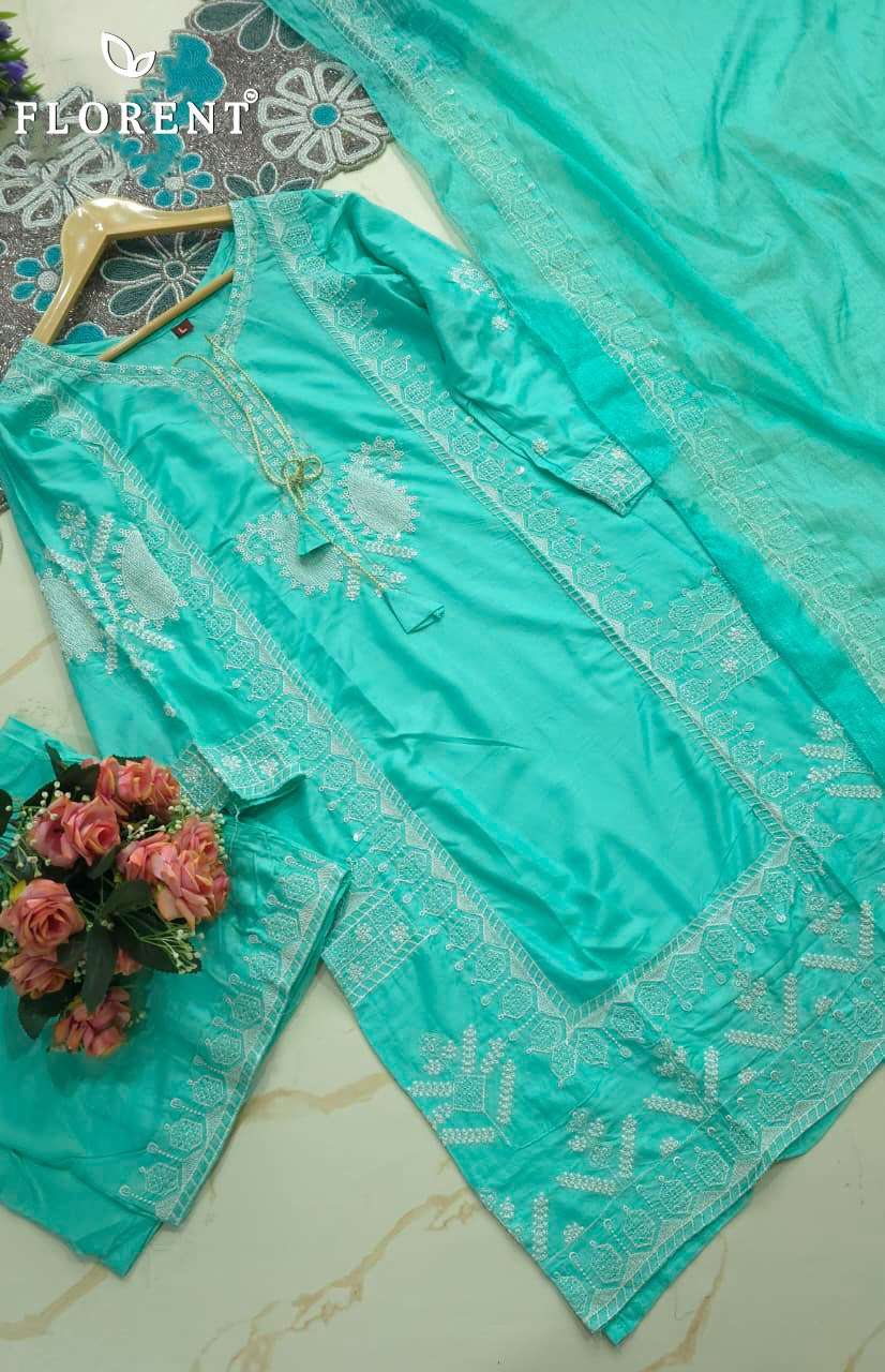 FLORENT D NO 1091 CD RAYON HEAVY EMBROIDERY DESIGNER WORKED READY MADE PAKISTANI SUIT 