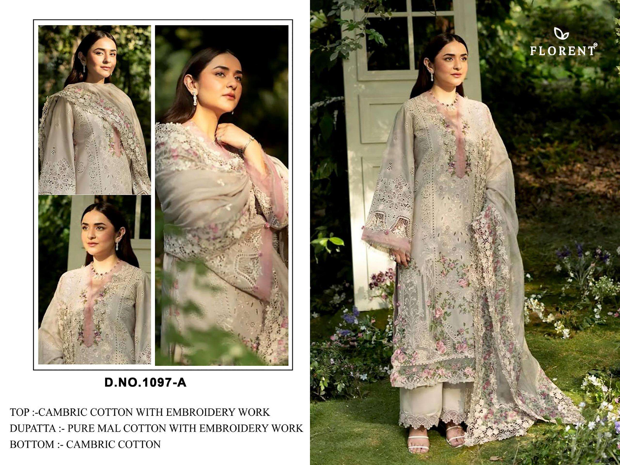 FLORENT D NO 1097  COTTON WITH HEAVY EMBROIDERY WORK SUIT