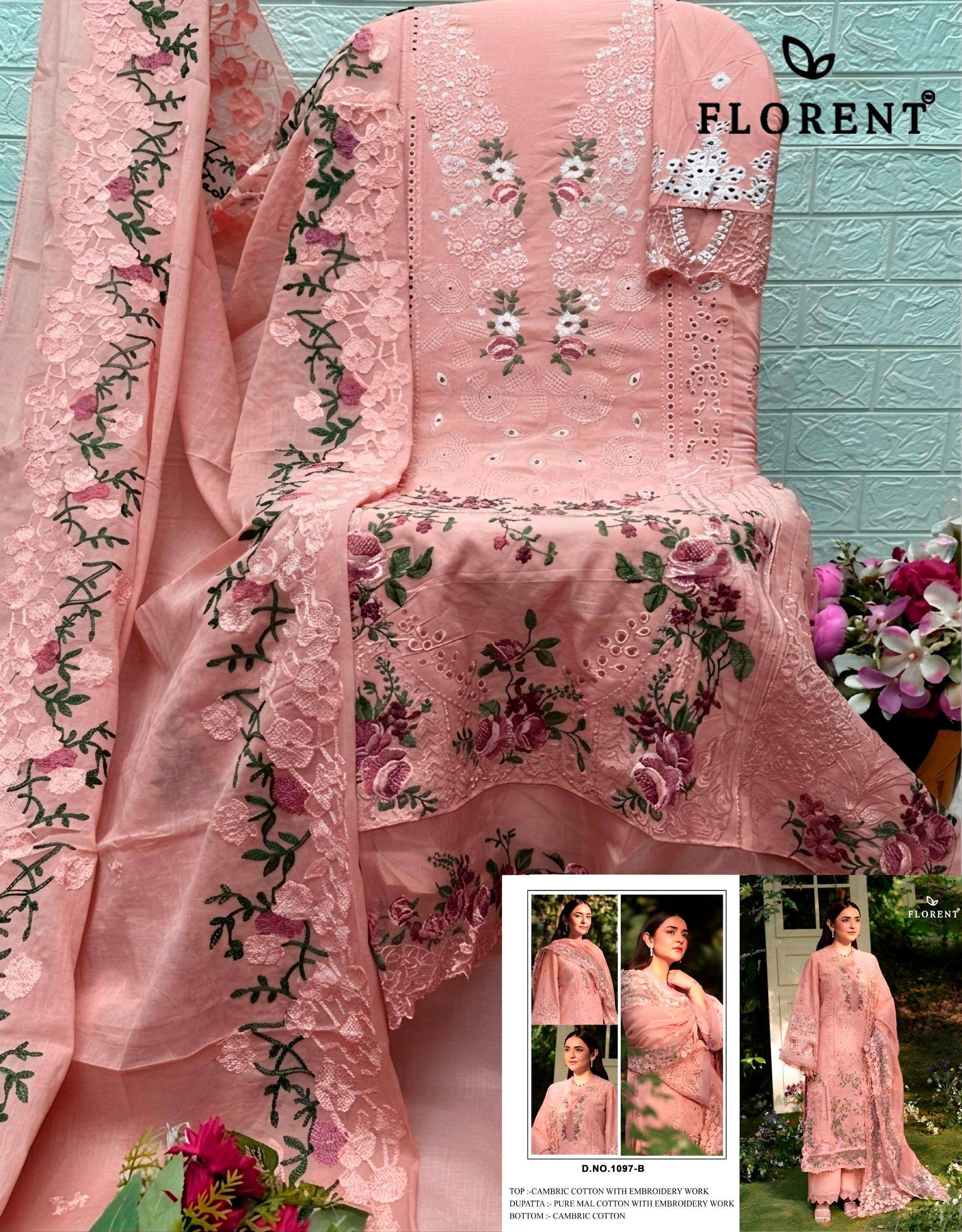 FLORENT D NO 1097  COTTON WITH HEAVY EMBROIDERY WORK SUIT
