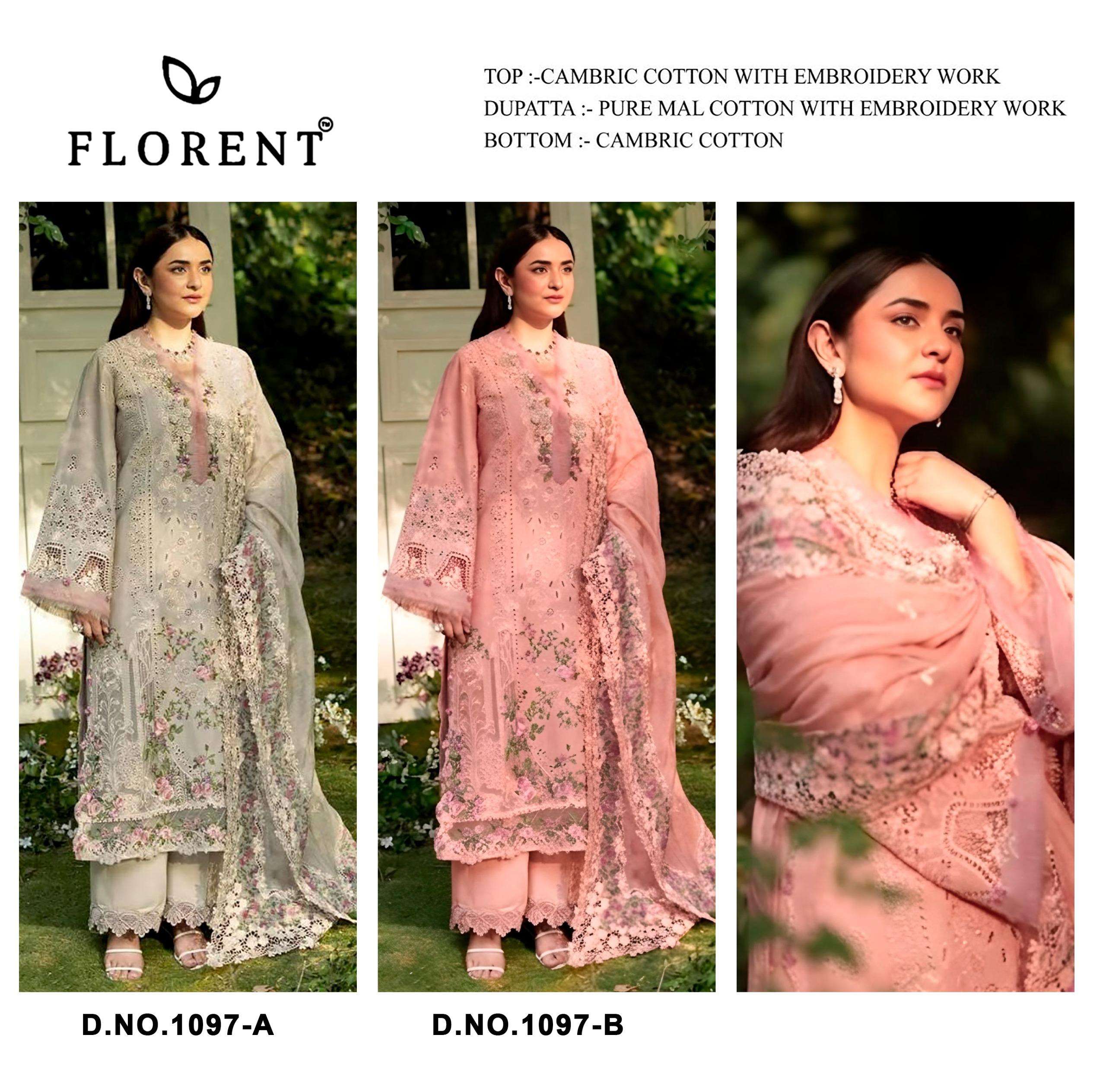 FLORENT D NO 1097  COTTON WITH HEAVY EMBROIDERY WORK SUIT