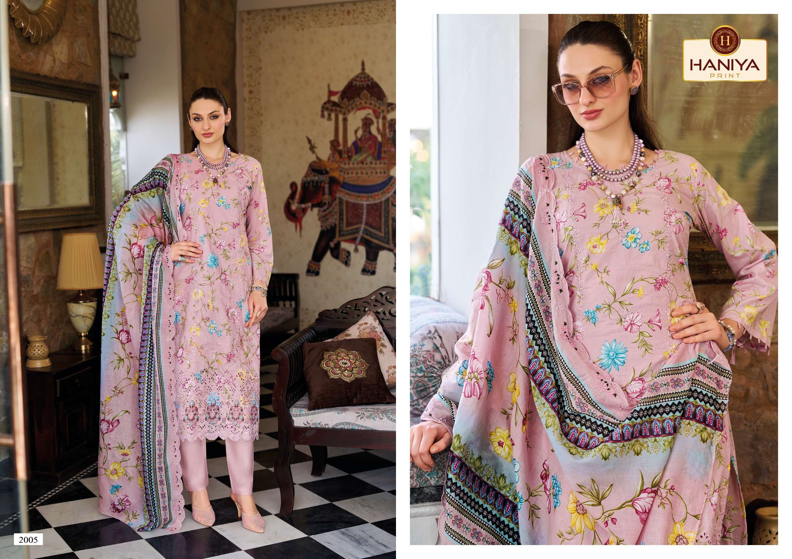 HANIYA PRINT NOOR E JAM COTTON DIGITAL PRINTS WITH EMBROIDERY DESIGNER WORK SUIT