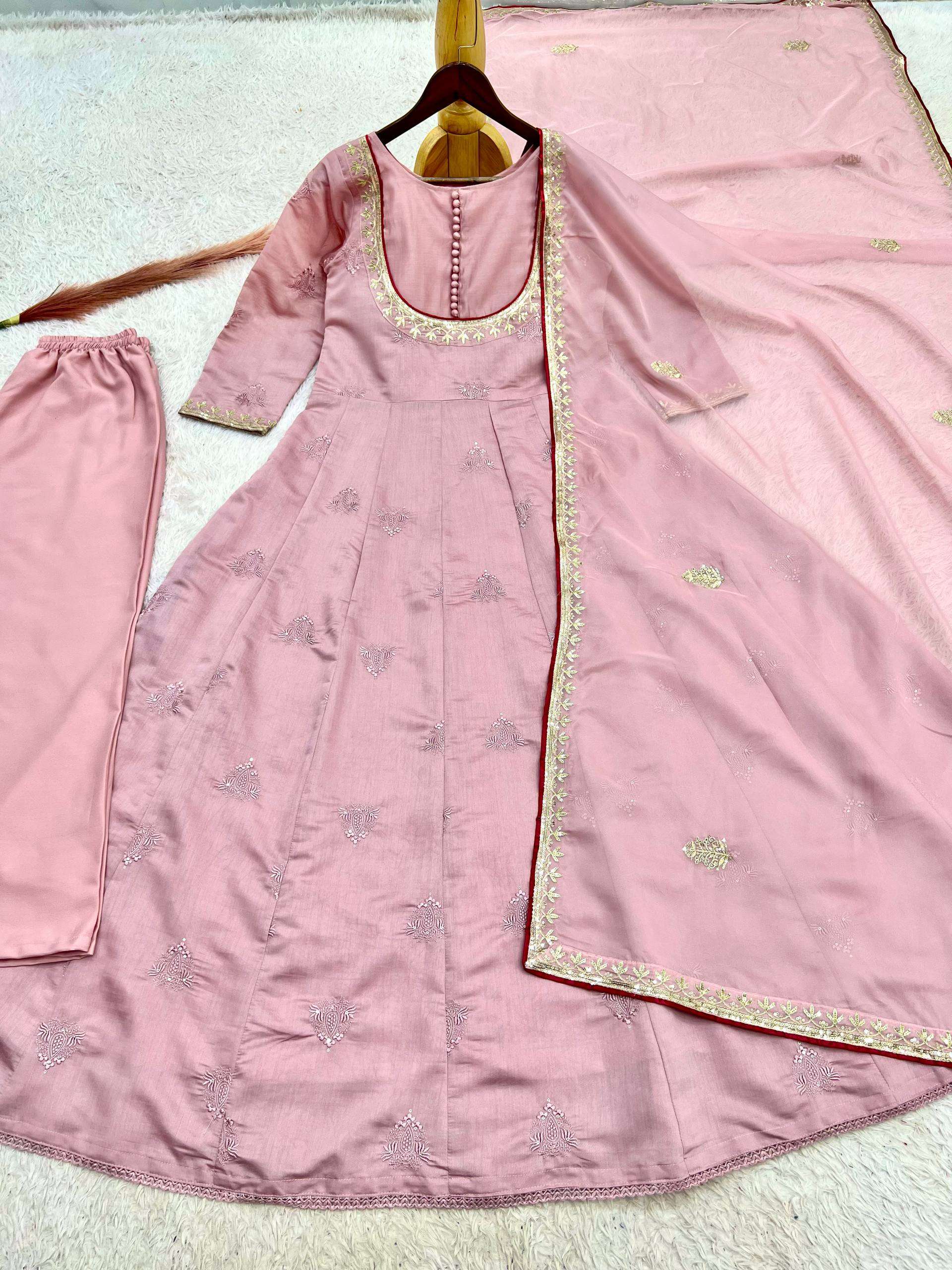 HK 1740 COTTON PREETY LOOKS DESIGNER ANARKALI STYLE LADIES 3PCS SET COLLECTION 