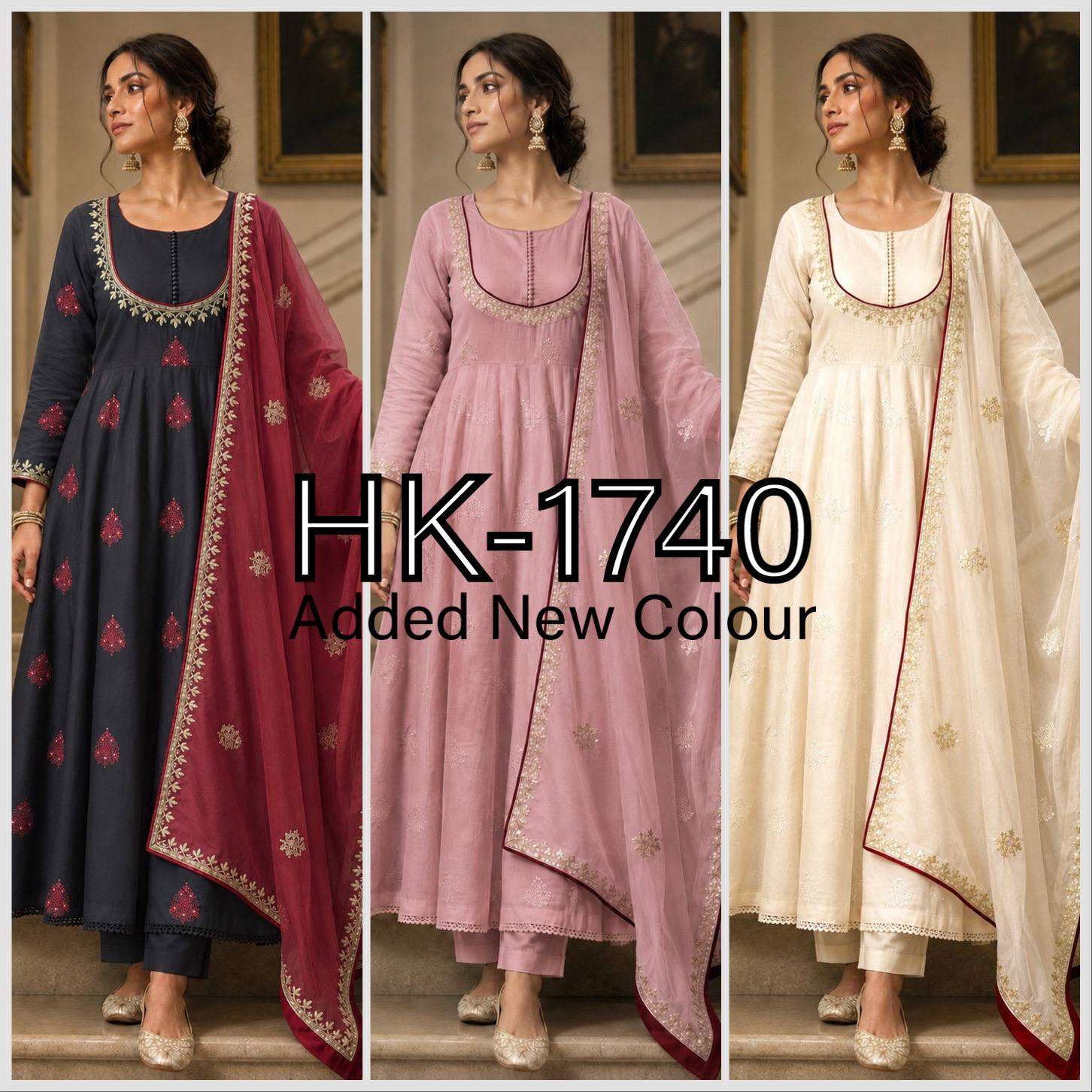 HK 1740 COTTON PREETY LOOKS DESIGNER ANARKALI STYLE LADIES 3PCS SET COLLECTION 