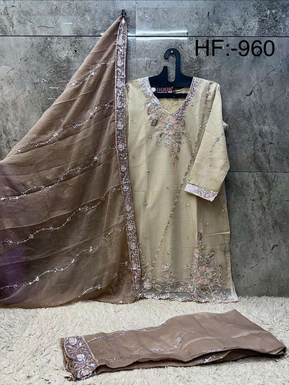 HOOR TEX HF 960 CHIFFON EMBROIDERED DESIGNER READY MADE PAKISTANI STYLE SUIT