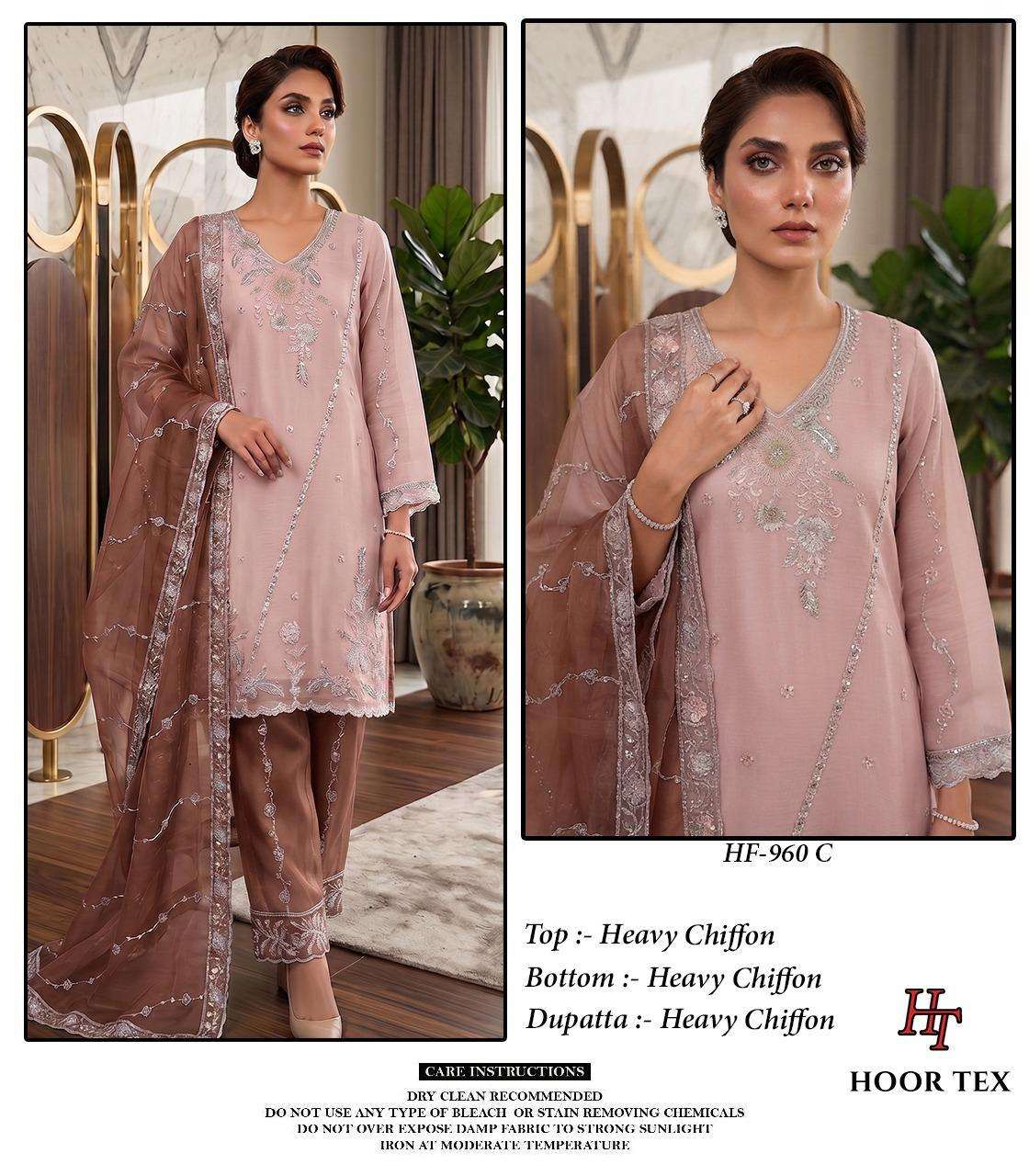 HOOR TEX HF 960 CHIFFON EMBROIDERED DESIGNER READY MADE PAKISTANI STYLE SUIT