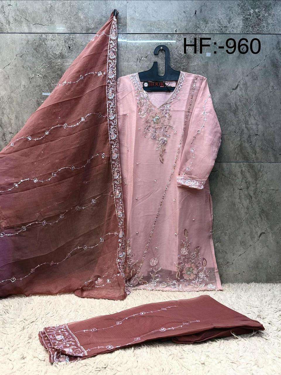 HOOR TEX HF 960 CHIFFON EMBROIDERED DESIGNER READY MADE PAKISTANI STYLE SUIT