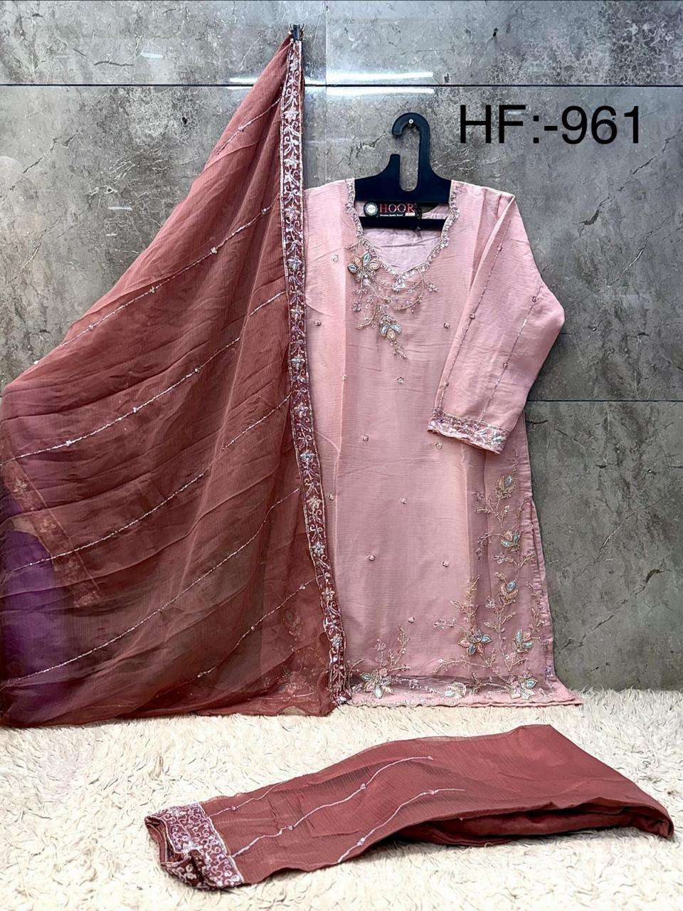 HOOR TEX HF 961 CHIFFON EMBROIDERED DESIGNER WORKED SUIT